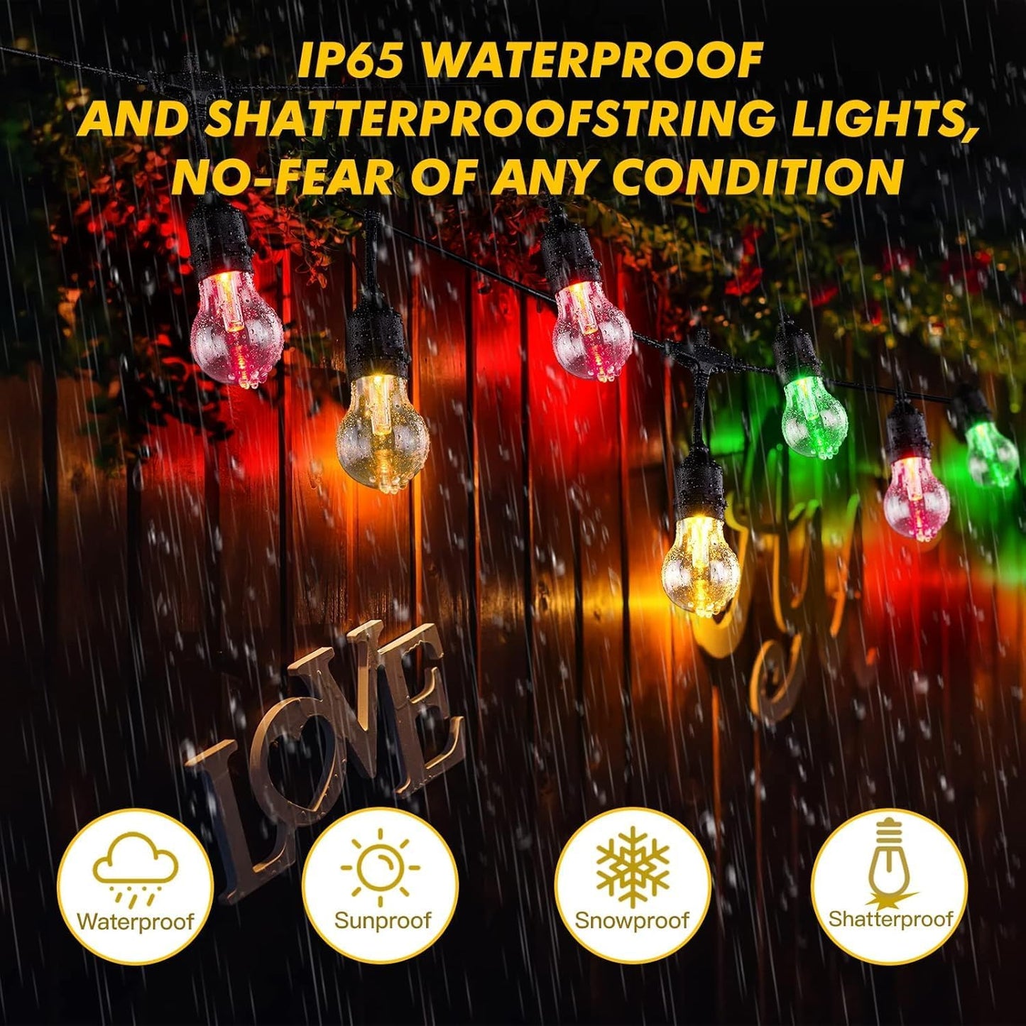 Auroraworld RGB Solar Outdoor String Lights, 200FT Dimmable Patio String Lights for Cafe