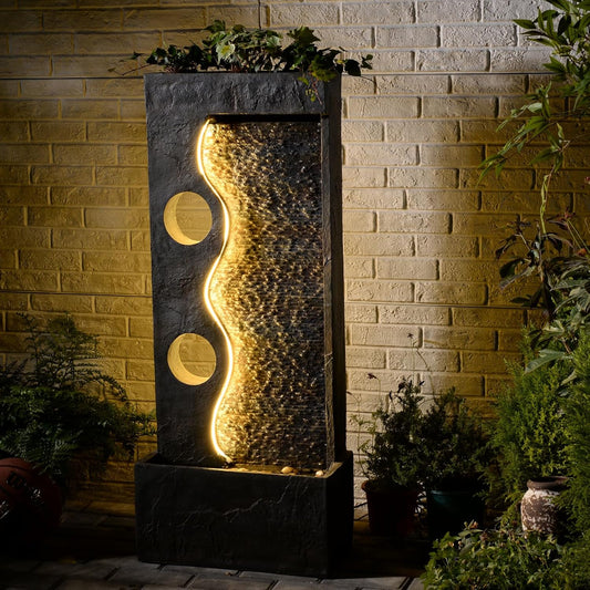 46.8" H Water Fountain Outdoor Water Fall Fountains Indoor Waterfall Modern Fountain with LED Lights Floor-Standing for Outside Garden, Patio, Backyard, Deck, Porch, Landscaping, Balconies