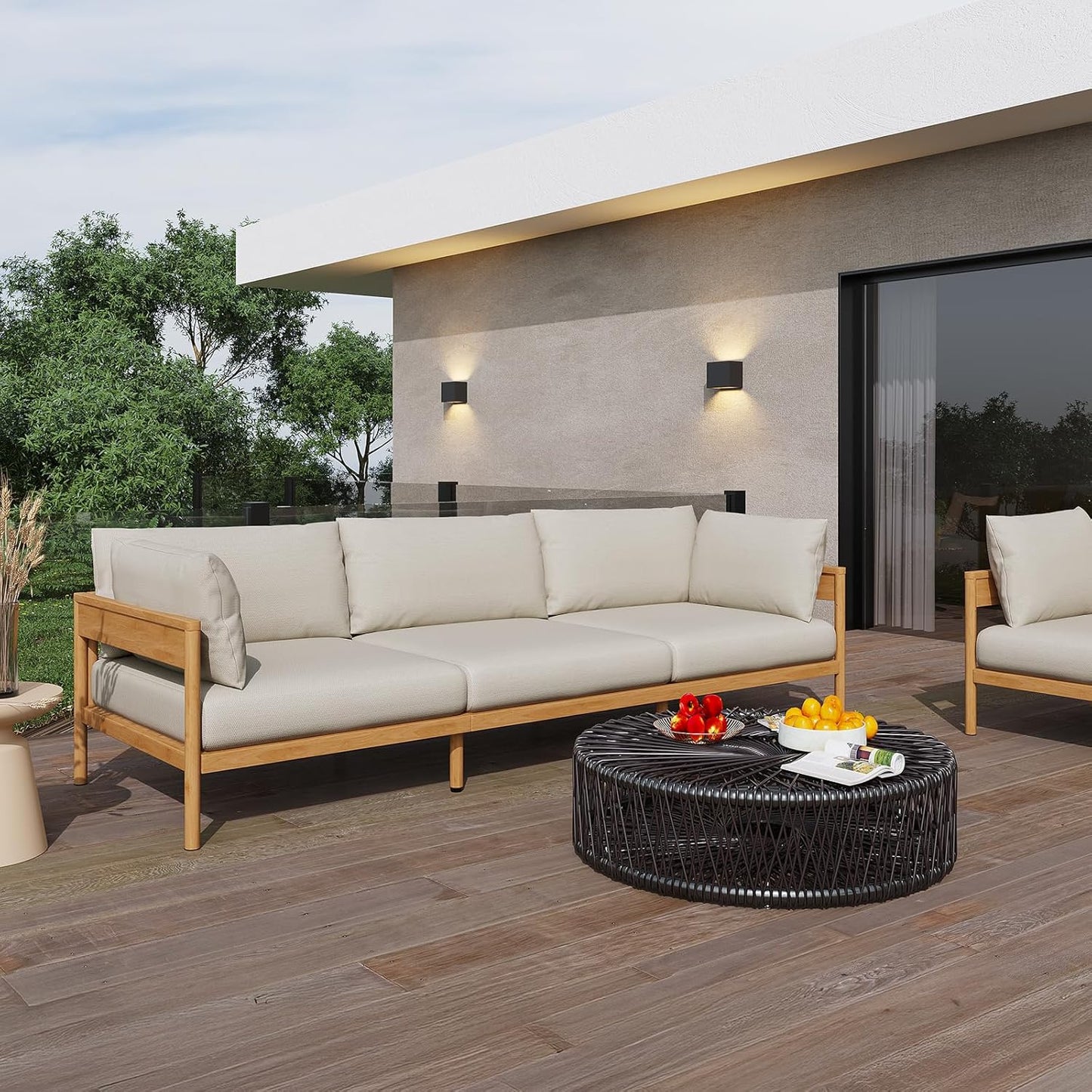 Acanva Modern Outdoor Patio Furniture Set, All-Weather Aluminium Conversation Sectional Sofa with Thick Cushions for Backyard, Garden, Porch, Couch, Beige