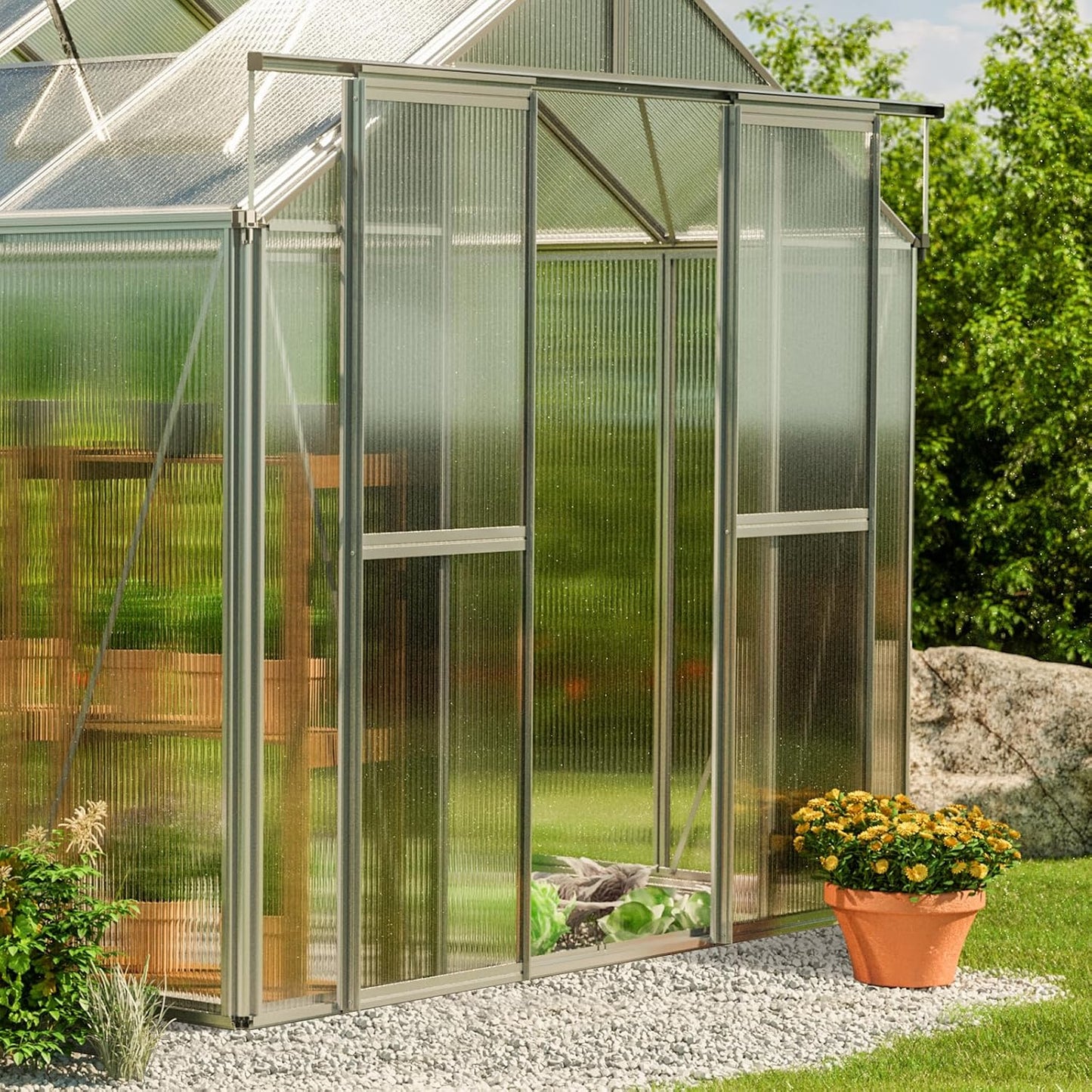 Greenhouse Saphir 5 Aluminum Frame 8.5 x 10.6 ft with Approx. 6 mm Polycarbonate Panels