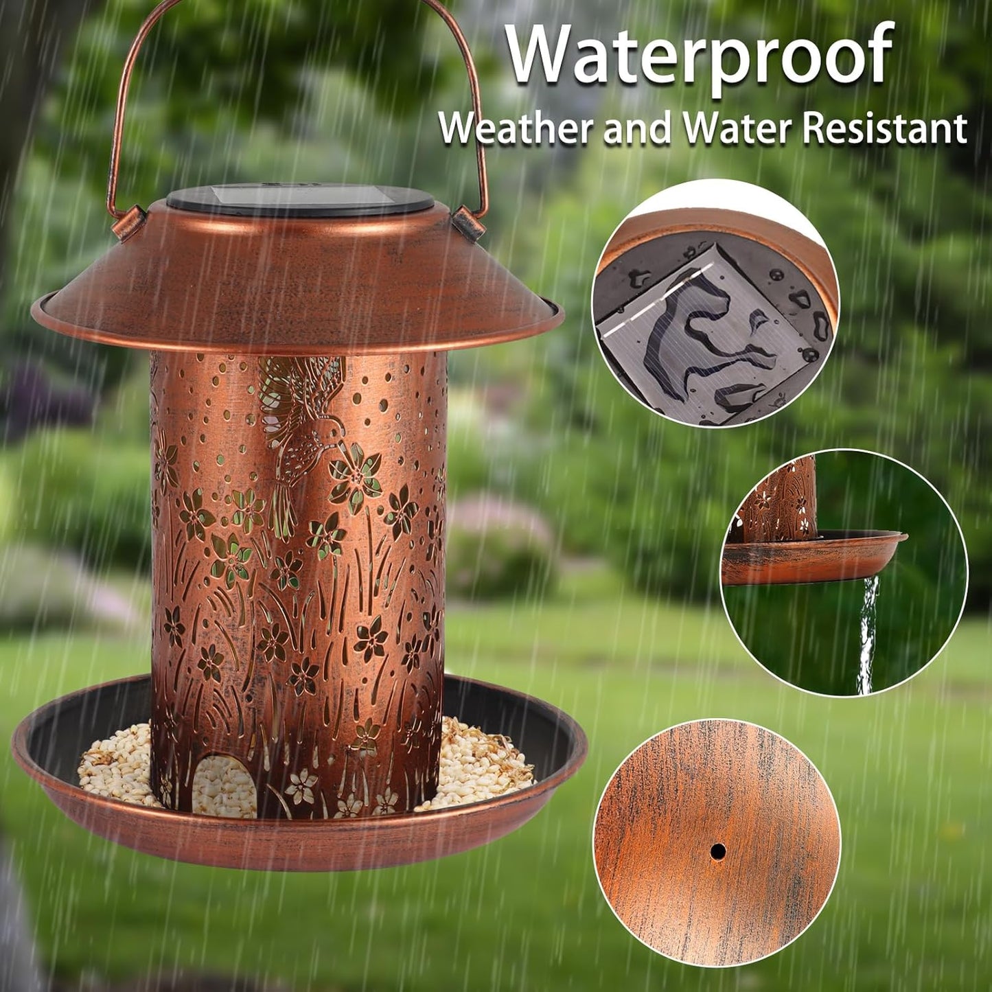 Bird Feeders for Outdoors Hummingbird Solar Lanterns Outdoor Waterproof Hanging Garden Decor Birthdays for Women Mom Metal Solar Decoration Outside for Yard, Patio, Lawn