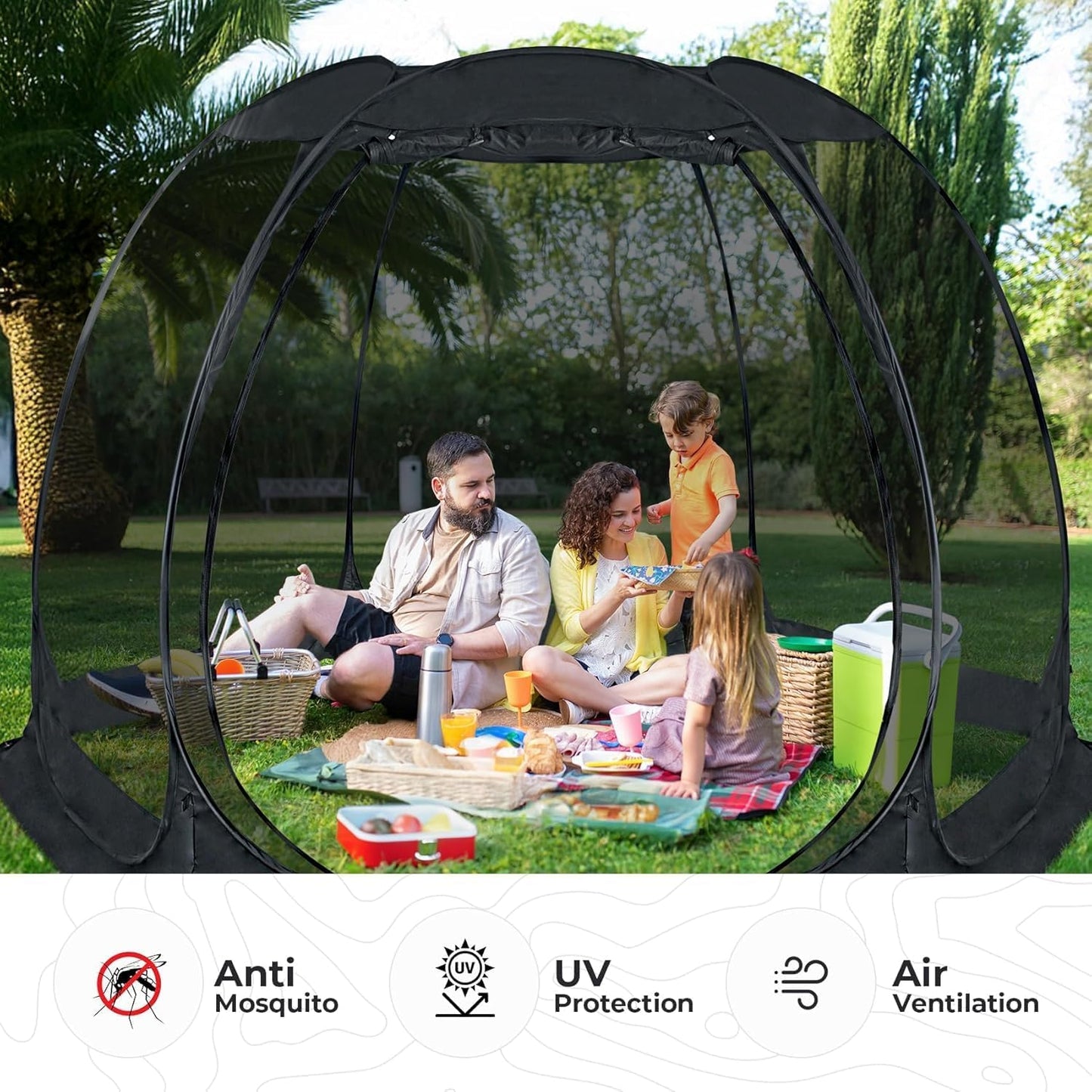 Alvantor Screen House Gazebo, 6-10-15 Person Pop Up Igloo Screened Canopy Tent with Mosquito Netting Sides, Instant UV Resistant Sun Shelter for Garden, Patio, Backyard