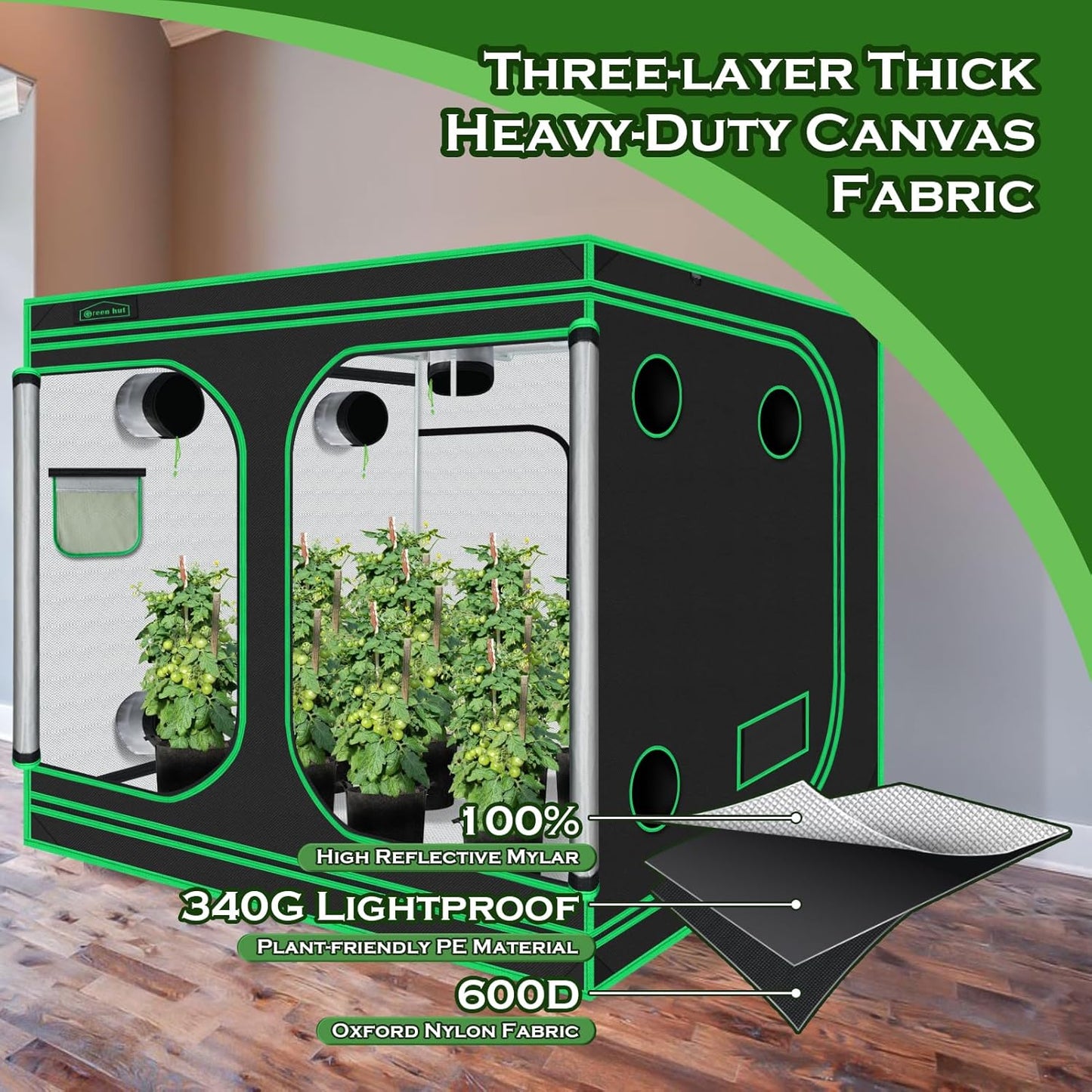 Grow Tent 96"x96"x78", High Reflective Mylar Dark Room with Observation Window, Removable Floor Tray and Tool Bag for Indoor Plant Growing 8'X8