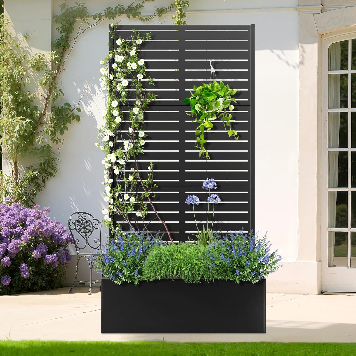 TOAOTBNBO Metal Planter Box with Trellis, Heavy-Duty Raised Garden Bed for Climbing Plants, Drainage Hole, Outdoor Planter Box with Privacy Screen，35''L×16''W×71''H