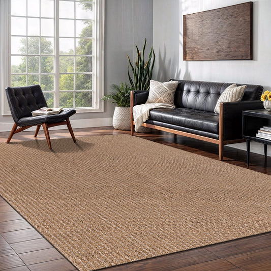 Easy Jute Rug 9x12 Indoor Outdoor Natural Rugs Solid Fiber Rug Woven Area Rug Boho Easy Clean Inside Carpet for Living Room Bedroom Dining Room Hallway or Outdoor Patio Porch (9 X 12 Natural)