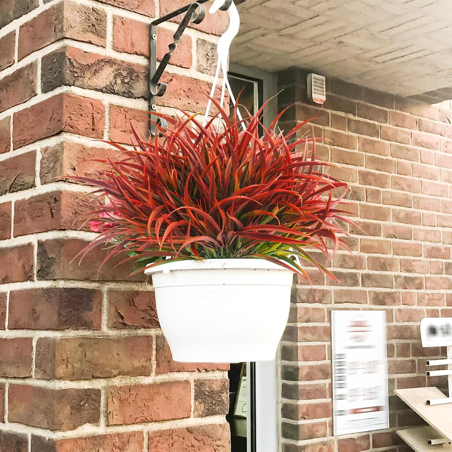 Uieke 6 Bundles Artificial Outdoor Plants UV Resistant Fake Grass Plants Faux Plastic Plants Greenery Shrubs for Home Garden Pathway Window Box Front Porch Cemetery Fall Decor, Autumn Red