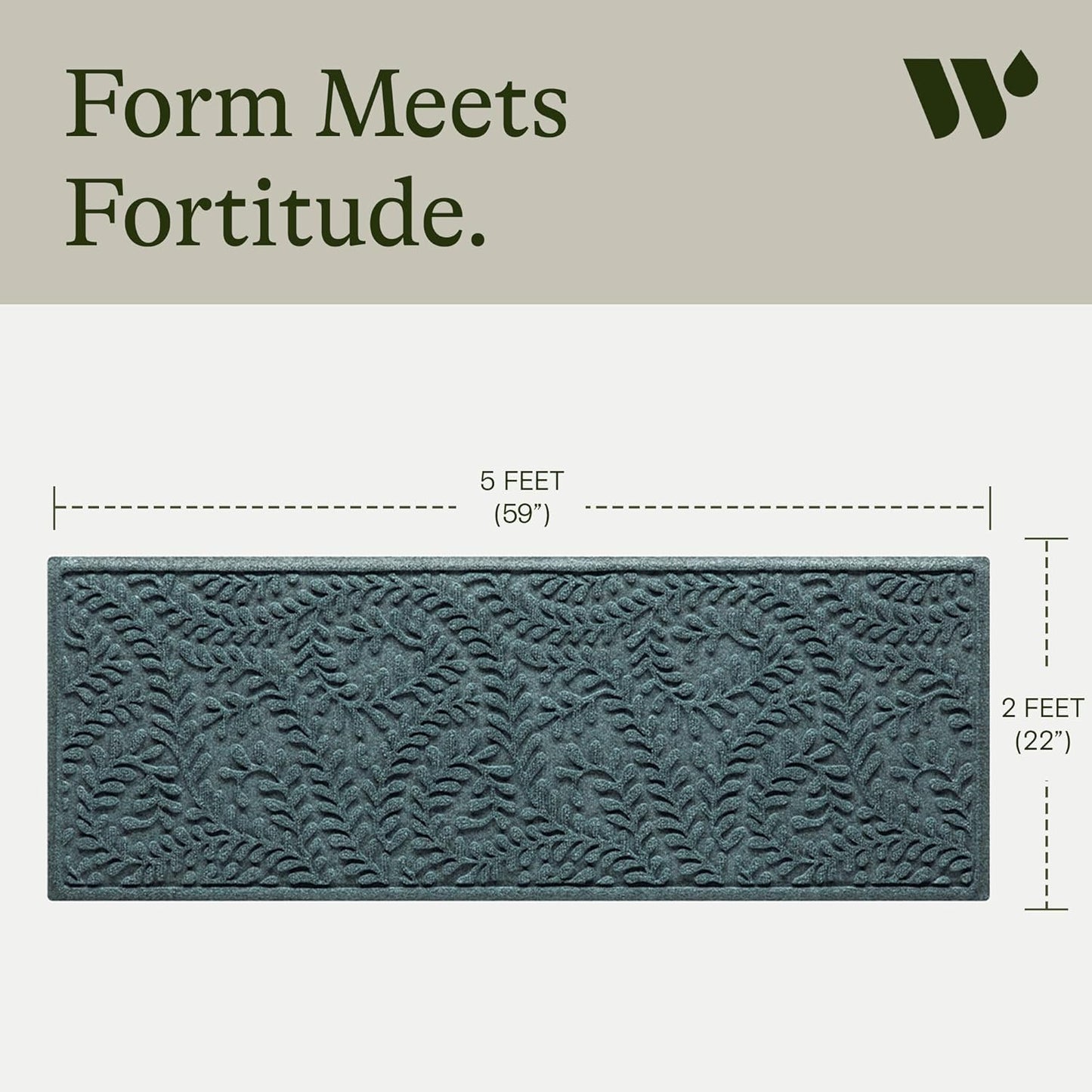 WaterHog Indoor/Outdoor Door Mat, 2' x 5', Made in USA, Durable & Skid-Resistant Front Door Rug, Decorative, Water-Trapping & Heavy-Duty Entryway Floor Mat For Your Home, Boxwood Collection, Bluestone