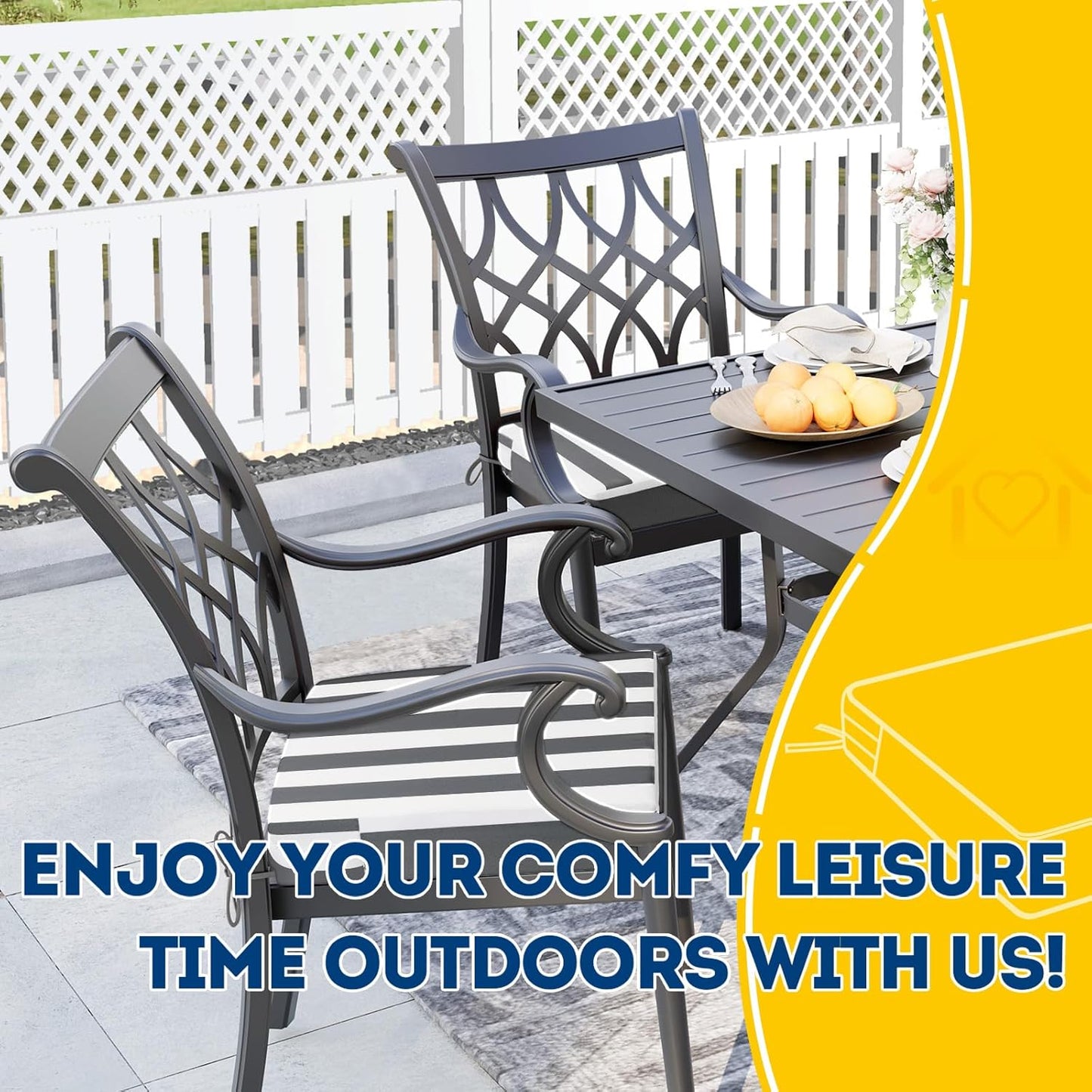 AAAAAcessories Outdoor Seat Cushions for Chairs, Waterproof, Fade-Resistant Patio Furniture Replacement Cushions, 18.5" x 16" x 3", Set of 2, Gray Cabana Stripe