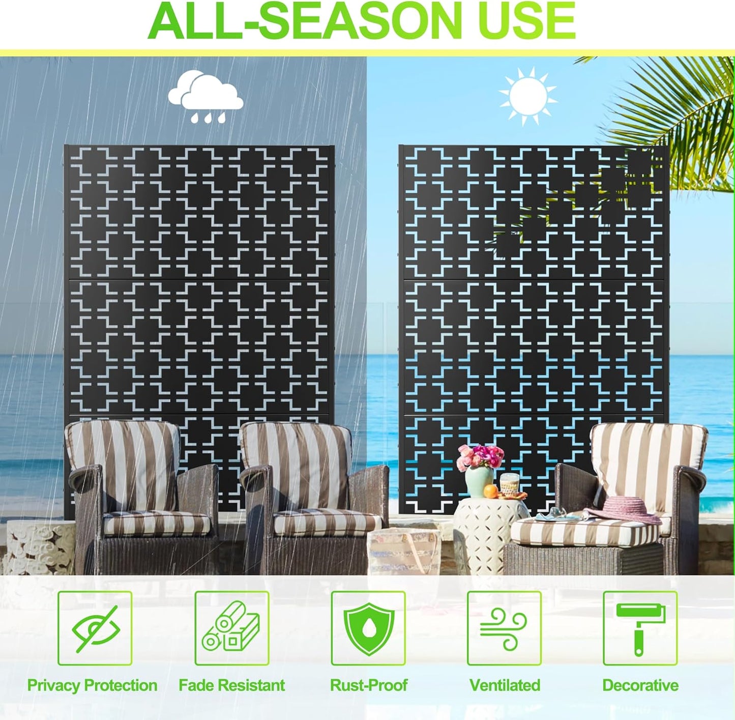 Outdoor Privacy Screen,72" H×47" W Metal Privacy Screen, Freestanding Privacy Fence Panels for Patio