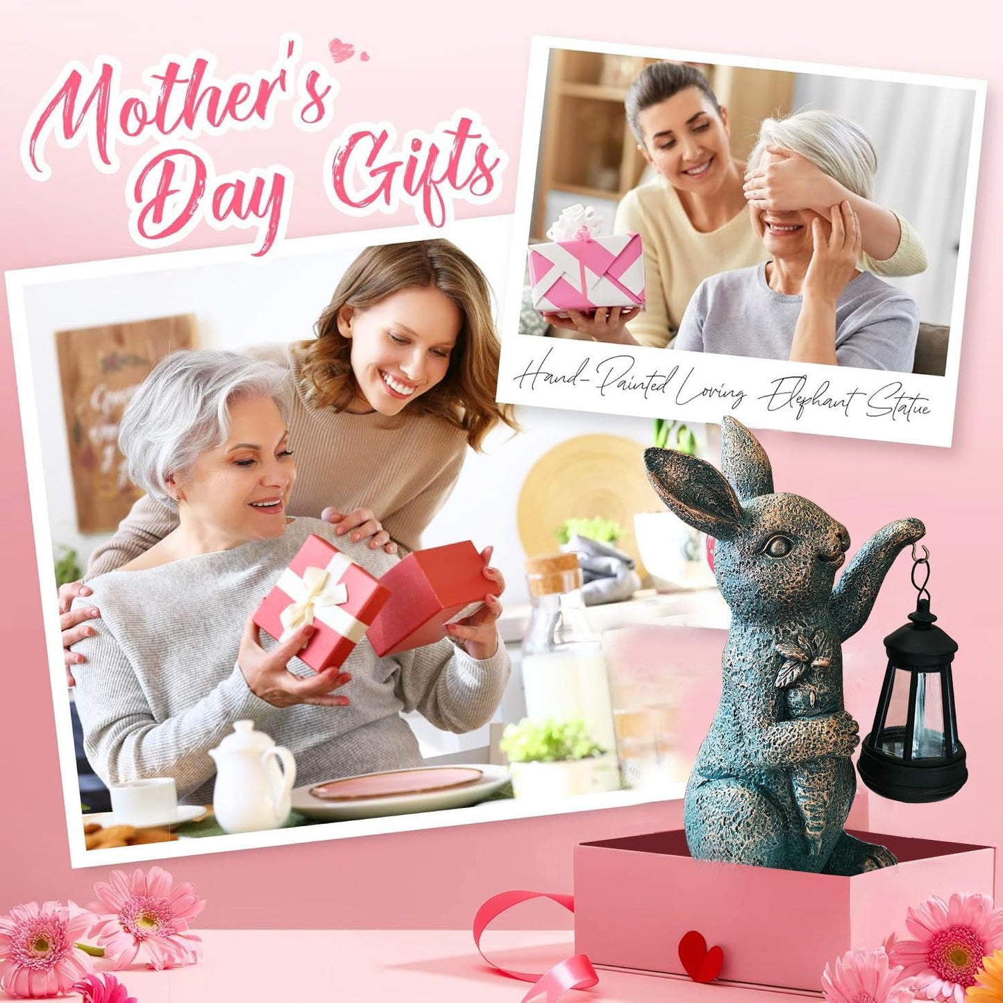 Solar Garden Statues -Rabbit Lantern Outdoor Handmade Resin Statue with LED Light, Cute Carrot Holder for Patio, Yard, Gift Ideas (rabbit2)