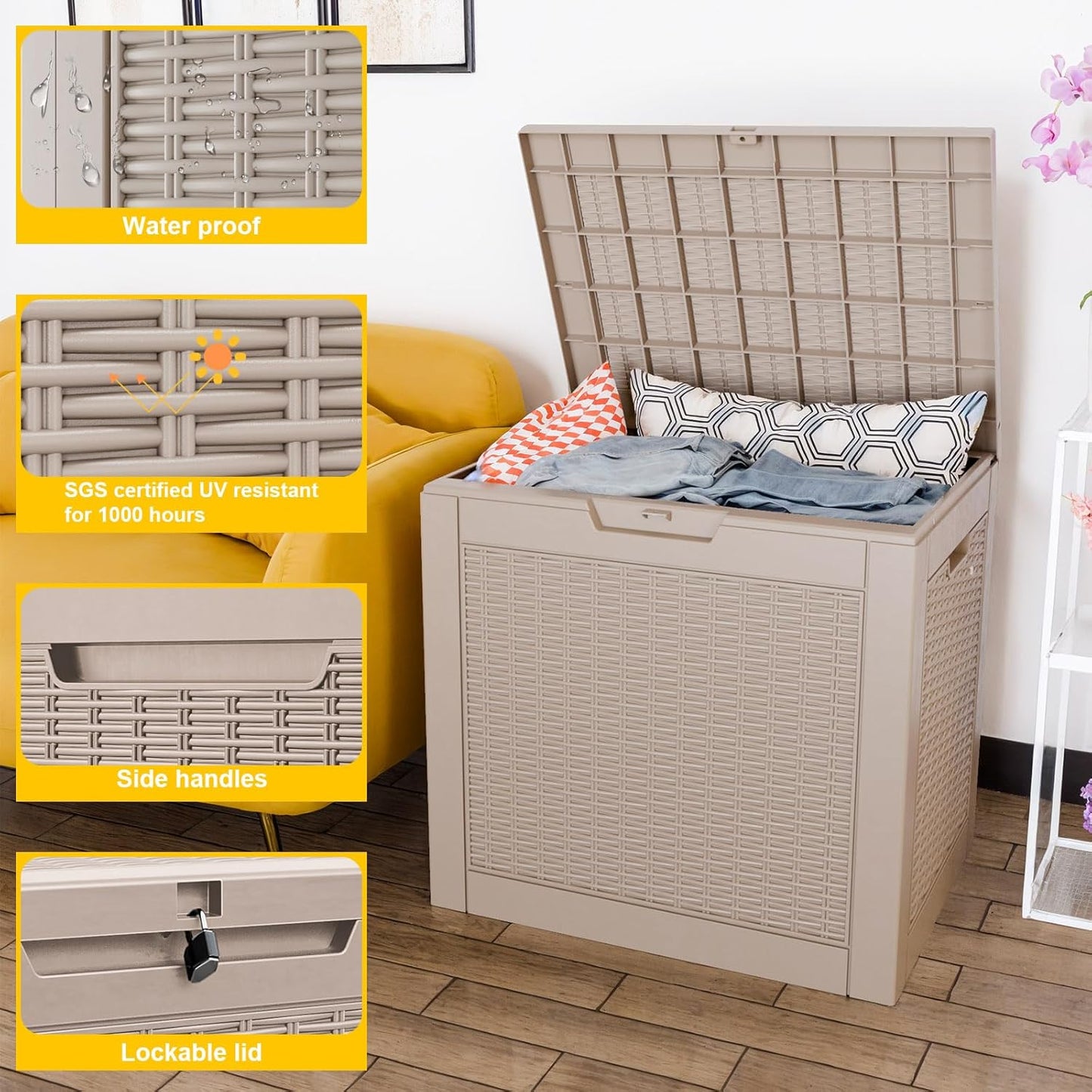 31 Gallon Outdoor Storage Box – Waterproof Deck Box for Garden & Patio,Light Brown