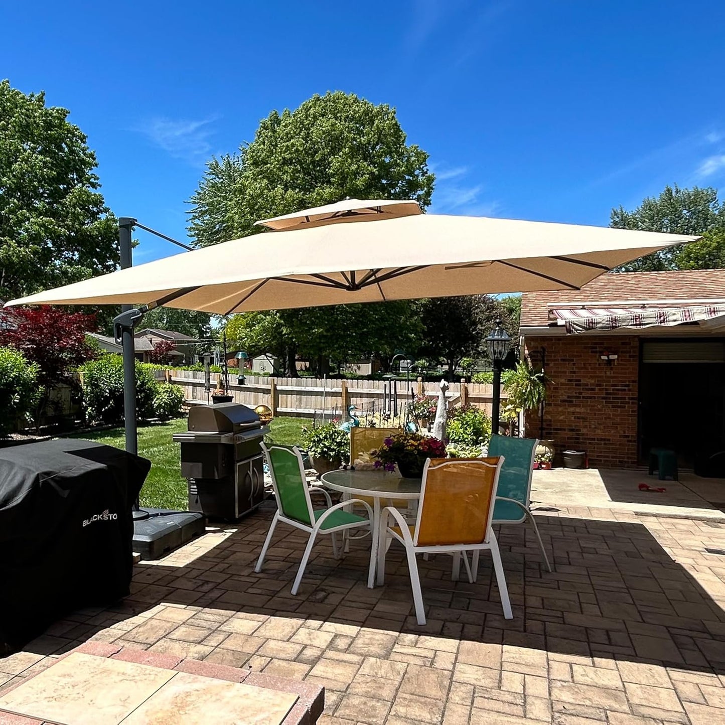 PURPLE LEAF Cantilever Umbrella 12FT Outdoor Large Heavy Duty Double Top Offset Hanging 360° Rotation Square Umbrella for Garden Patio Deck Pool Backyard Spectrum Sand