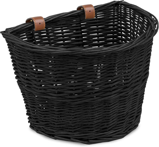 ProSource Wicker Bike Basket Front Cargo for Women and Men, Fits Most Bikes, Beach Cruiser, Stationary Bike, Ebike, Road Bike, Black