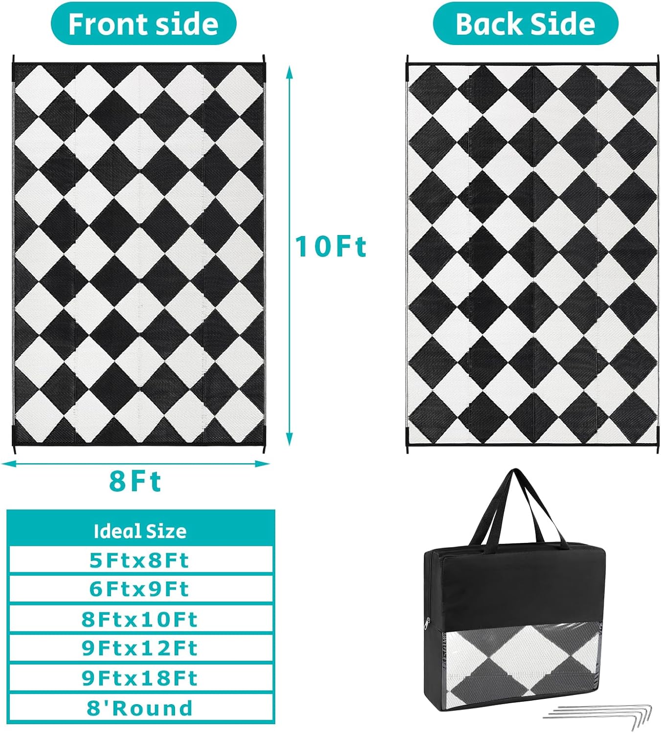 HEBE Outdoor Rug Waterproof 8x10, Reversible Plastic Straw Rug RV Camping Rug, Indoor Outdoor Patio Mat Clearance, Outside Carpet for Porch,Deck,Camper,Balcony,Backyard,Picnic