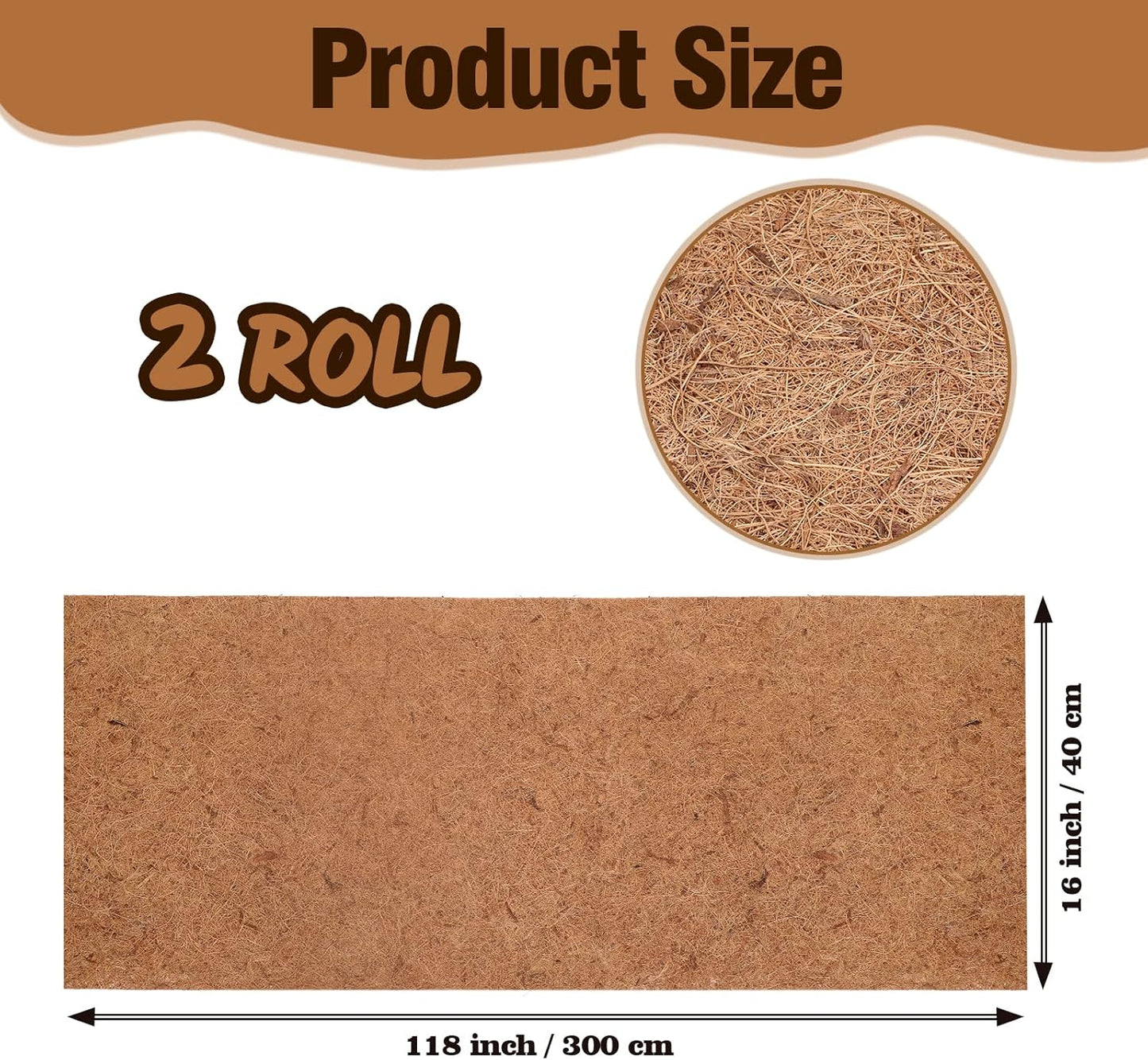 Sawysine 2 Rolls 16 x 118 Inch Coir Liner Roll Coconut Fiber Mat Natural Coconut Coir Liner Sheets Plant Potting Mat for Garden Decor Planters Flower Window Box Basket Animal Pet Pad Reptile Carpet