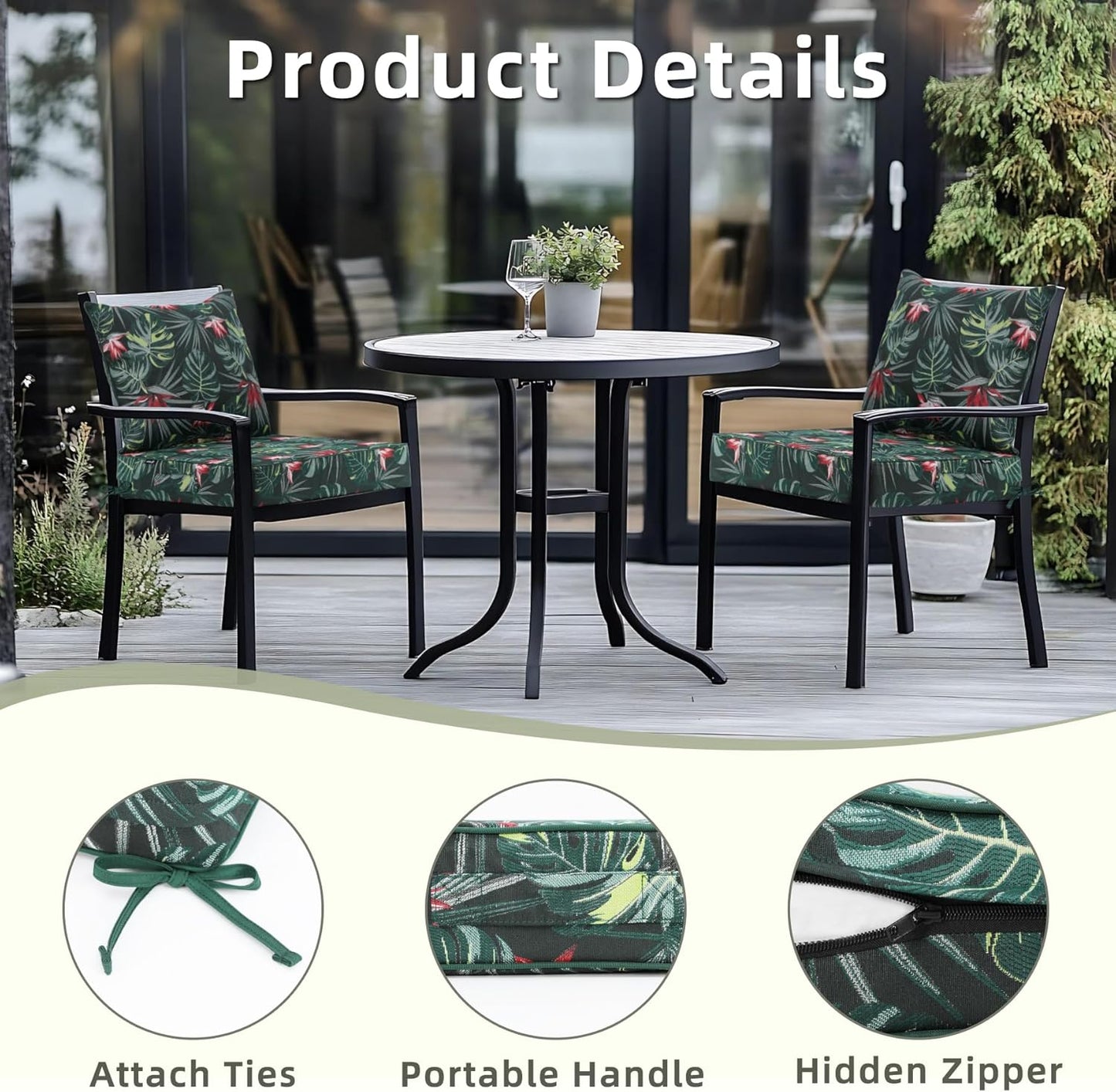 Favoyard Outdoor Seat Cushion 24 x 24 x 4 in Waterproof Pattern Fade Resistant Cover Removable Patio Furniture Cushions Deep Seat & Back Cushion Set with Adjustable Straps for Patio Chair Sofa Couch