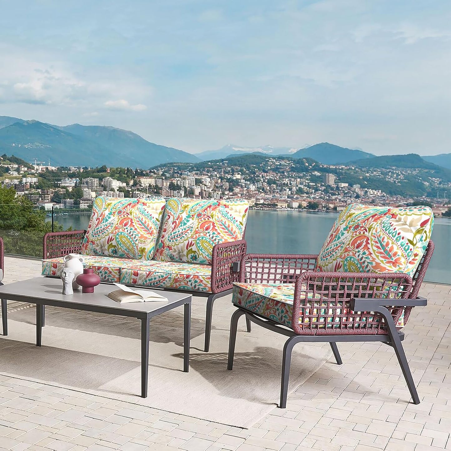 LVTXIII Outdoor Deep Seat Cushion Patio Seat and Back Cushion Set Seasonal Chair Cushion with Removable Cover and Adjustable Buckle for Home and Garden, 22"x22"x4", Pretty Paisley