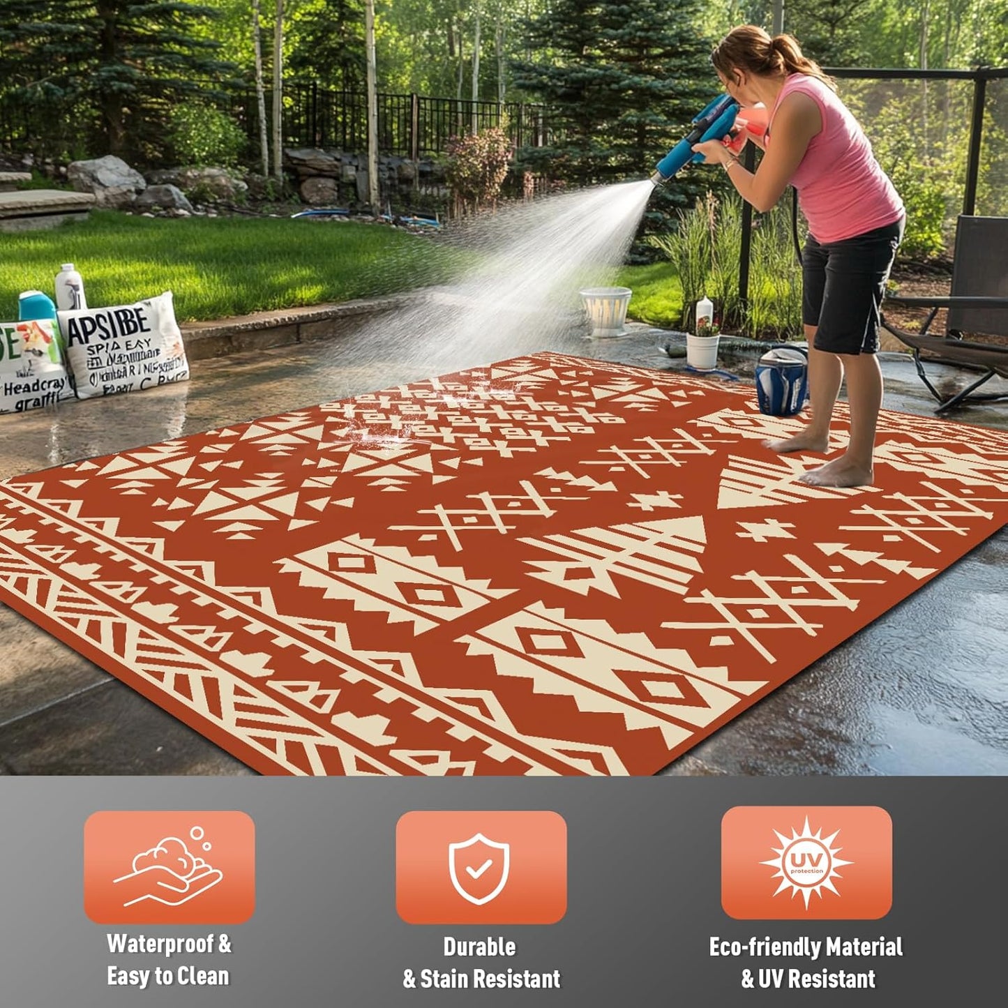 WILDROOTS 4x6 Feet Plastic Exotic Red Outdoor Rug, Stain Resistant Waterproof Reversible Outdoor Patio Rug, Fade Resistant Camping Rug