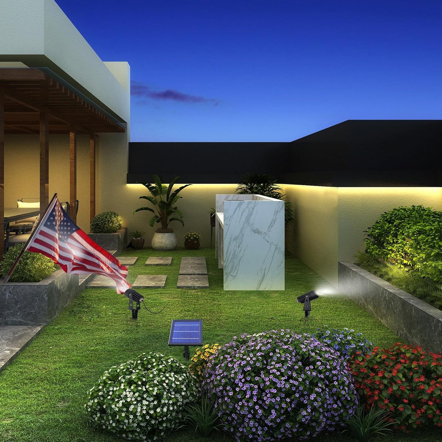 SUNLONG Solar Lights Outdoor Waterproof Solar Powered Spot Lights Aluminum Casting Landscaping Spotlight for Garden Yard Tree Uplight Downlight （Natural White）