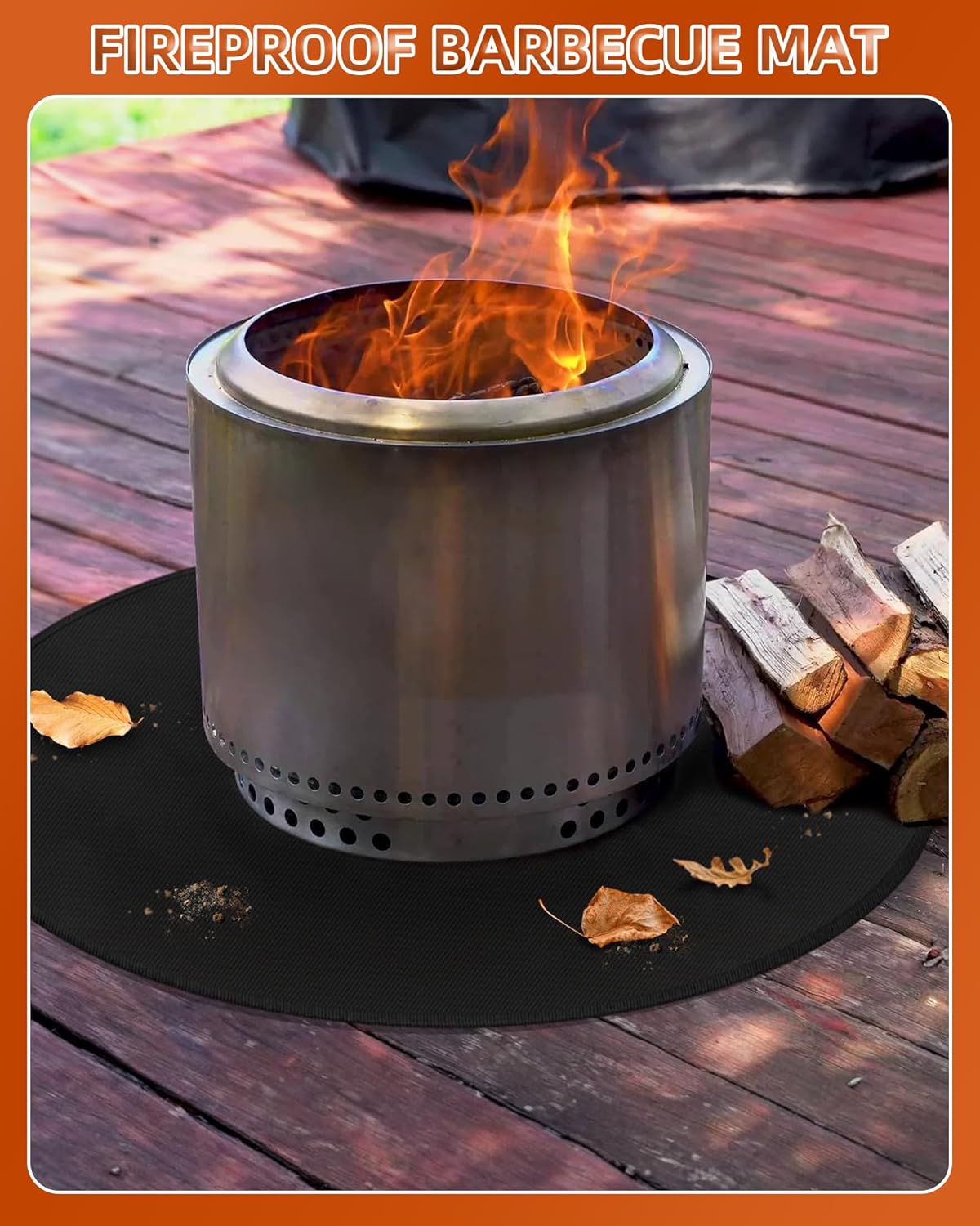 Round BBQ Grill Mat, 40 inches Double-Sided Fireproof Pad Waterproof Deck Protector for Indoor Outdoor Grilling