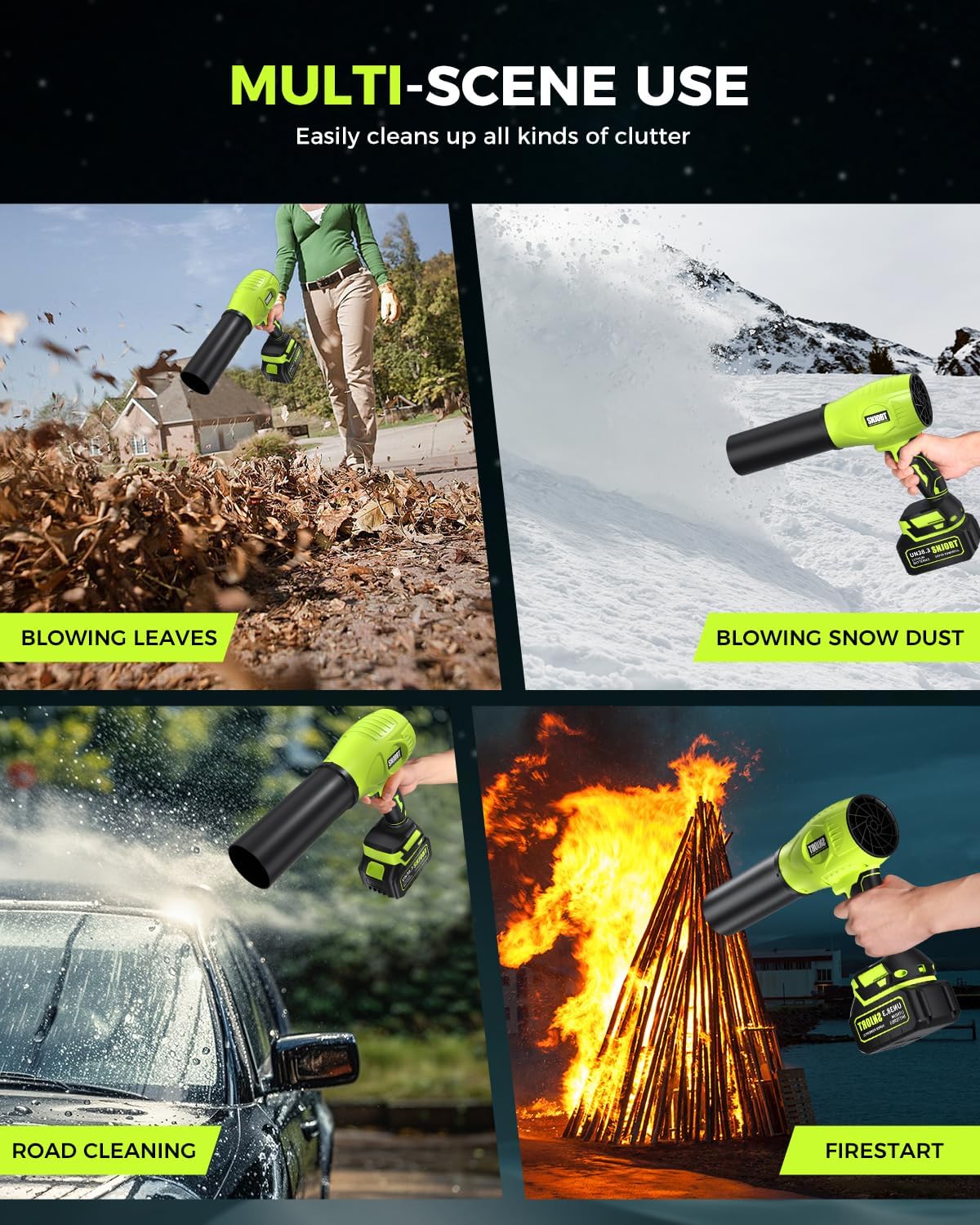 Leaf Blower Cordless with Battery and Charger, 800,000 RPM, Extended Nozzle, Lightweight Handheld Design,Blower for Patio Cleaning,car Blowing Water, Blowing Leaves and Dust（Bright Green）