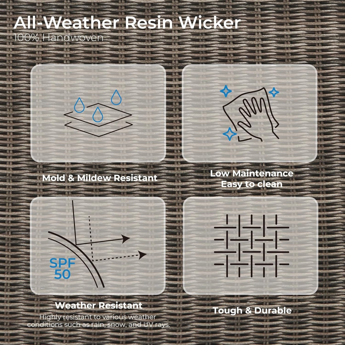 CHITA 2 Pieces Patio Wicker Furniture Set, Outdoor Rattan Chair Set with Removable Thickened Cushions, Fully Assembled(Gray Cushions with Brownish Gray Wicker)