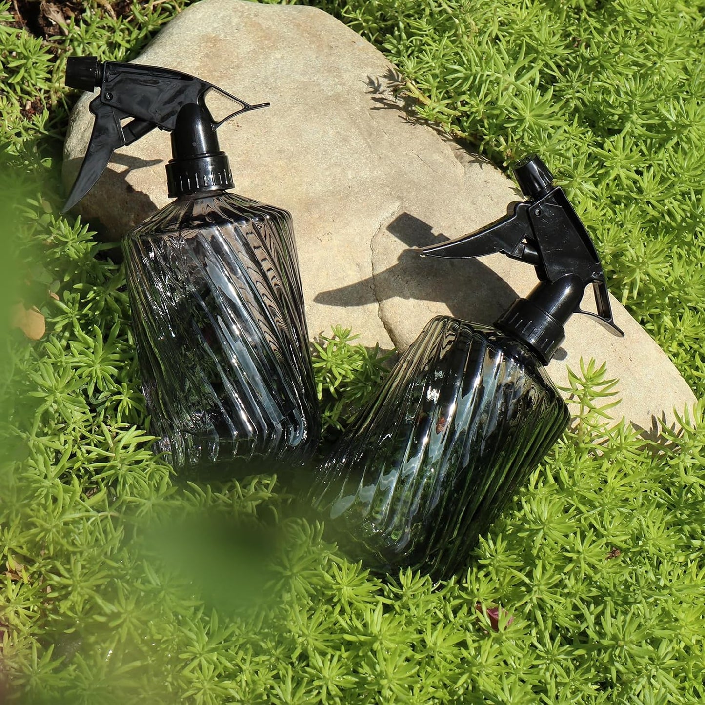 OFFIDIX Fine Mist Plant Mister,Handheld Pressure Glass Spray Bottles,0.45L/15.22oz Watering Can with Adjustable Nozzle for Outdoor Indoor Gardening and Cleaning Work(Diagonal Light Green)