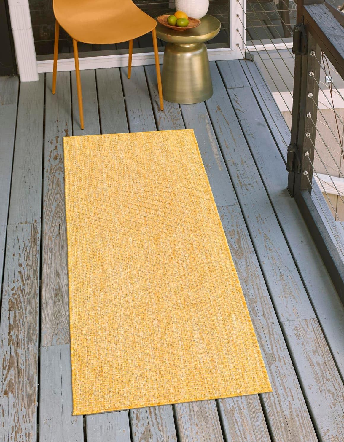 Unique Loom Collection Casual Transitional Solid Heathered Indoor/Outdoor Flatweave Area Rug (2' 7" x 12' Runner, Corn Harvest Yellow)