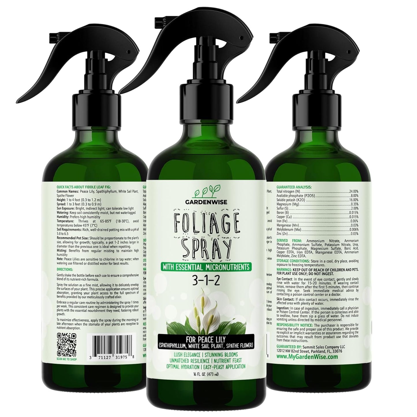 Peace Lily Foliar Spray - 3-1-2 Plant Fertilizer - Premium Spray for Indoor Plants with Essential Nutrients - Peace Lily Plant Food & Fertilizer - Ready-to-Use (8 OZ)