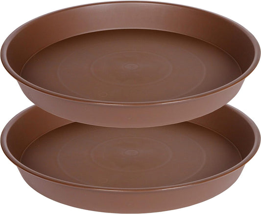 2 Pack of 14 inch Plant Saucer, Heavy Duty Round Plant Trays for Pots, Plastic Plant Water Tray, Bird Bath Bowls, Plant Saucers for Indoors, Pot Drip Trays for Planter 12-14" (14", Chocolate)