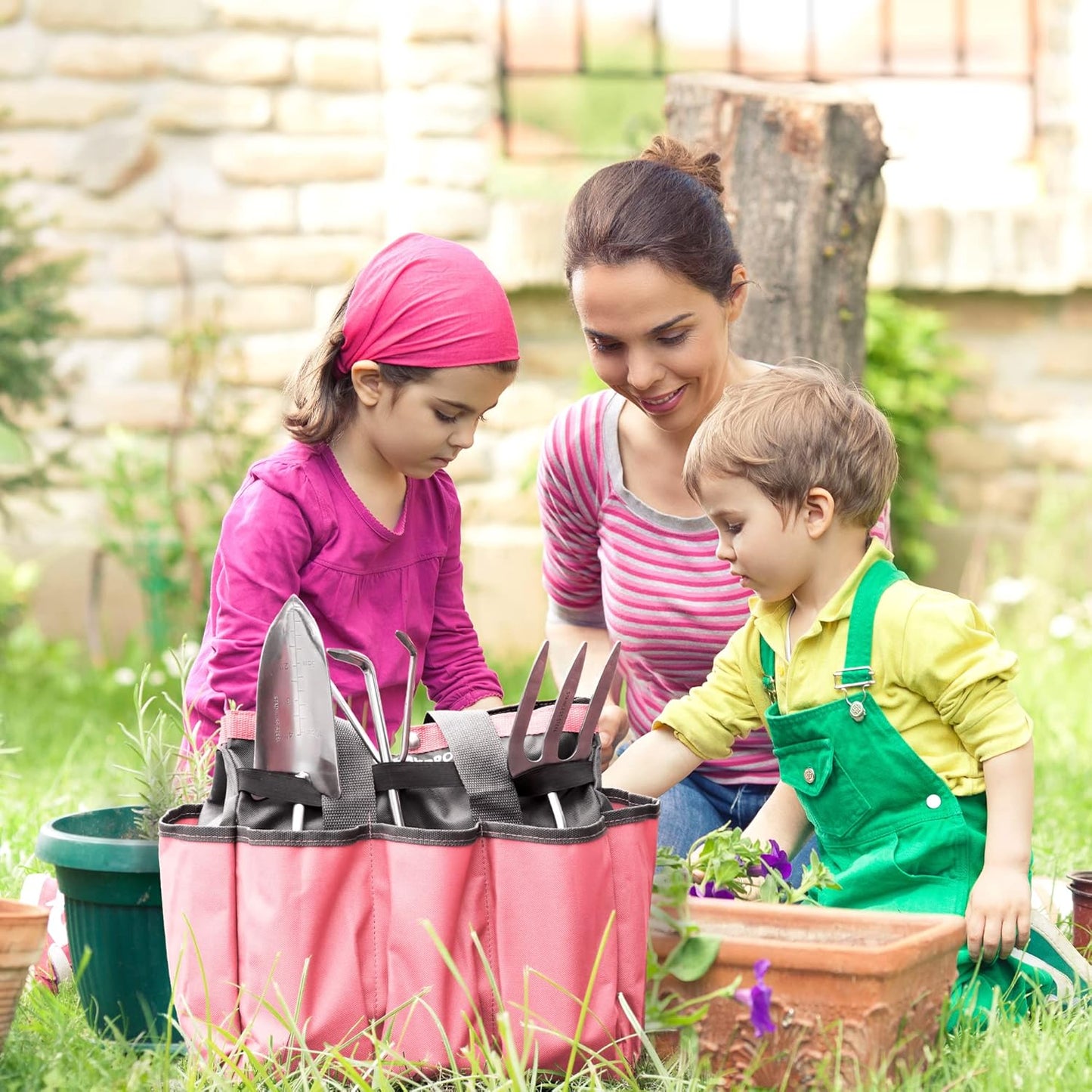 WORKPRO Garden Bag, Garden Tool Tote Storage Bag with 8 Pockets, Home Organizer for Outdoor Gardening Caddy, Garden Tool Kit Holder (Tools NOT Included), Pink Ribbon, Garden Gifts