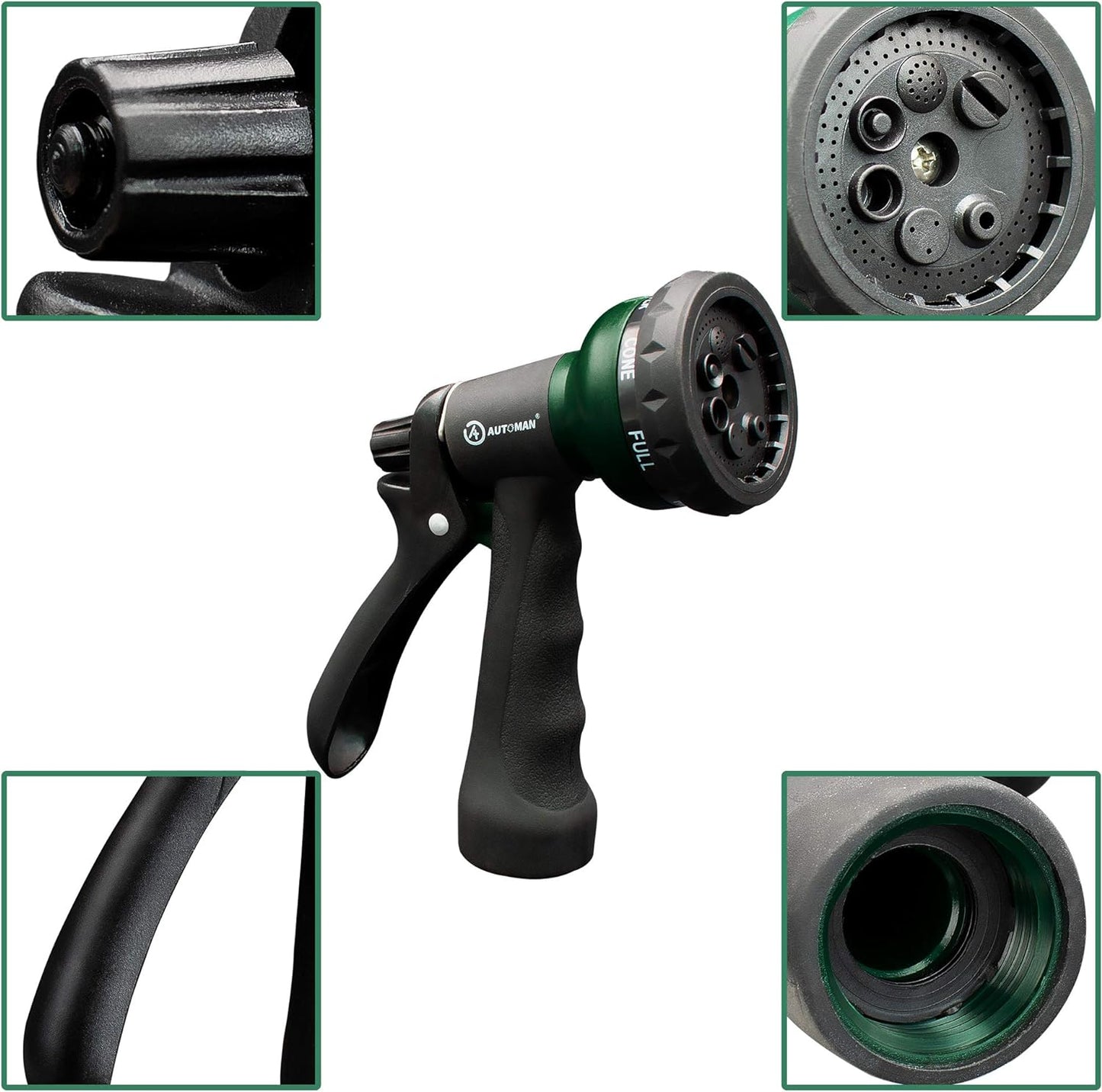 AUTOMAN-Garden-Hose-Nozzle, ABS Water Spray Nozzle with 7 Adjustable Watering Patterns, Slip Resistant for Watering Plants, Lawn& Garden, Washing Cars, Cleaning, Showering Pets & Outdoor Fun.