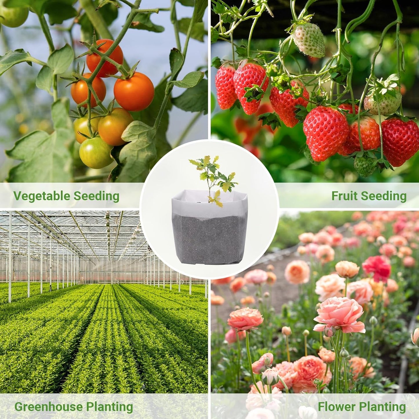 GREANER Plant Nursery Bags, 40 PCS 15.7""x14.2"" Garden Bags to Grow Vegetables, Non-Woven Biodegradable Plant Pots for Gardening Seed Plant Bag, Potato, Flower, Tomato Plant Starts, White