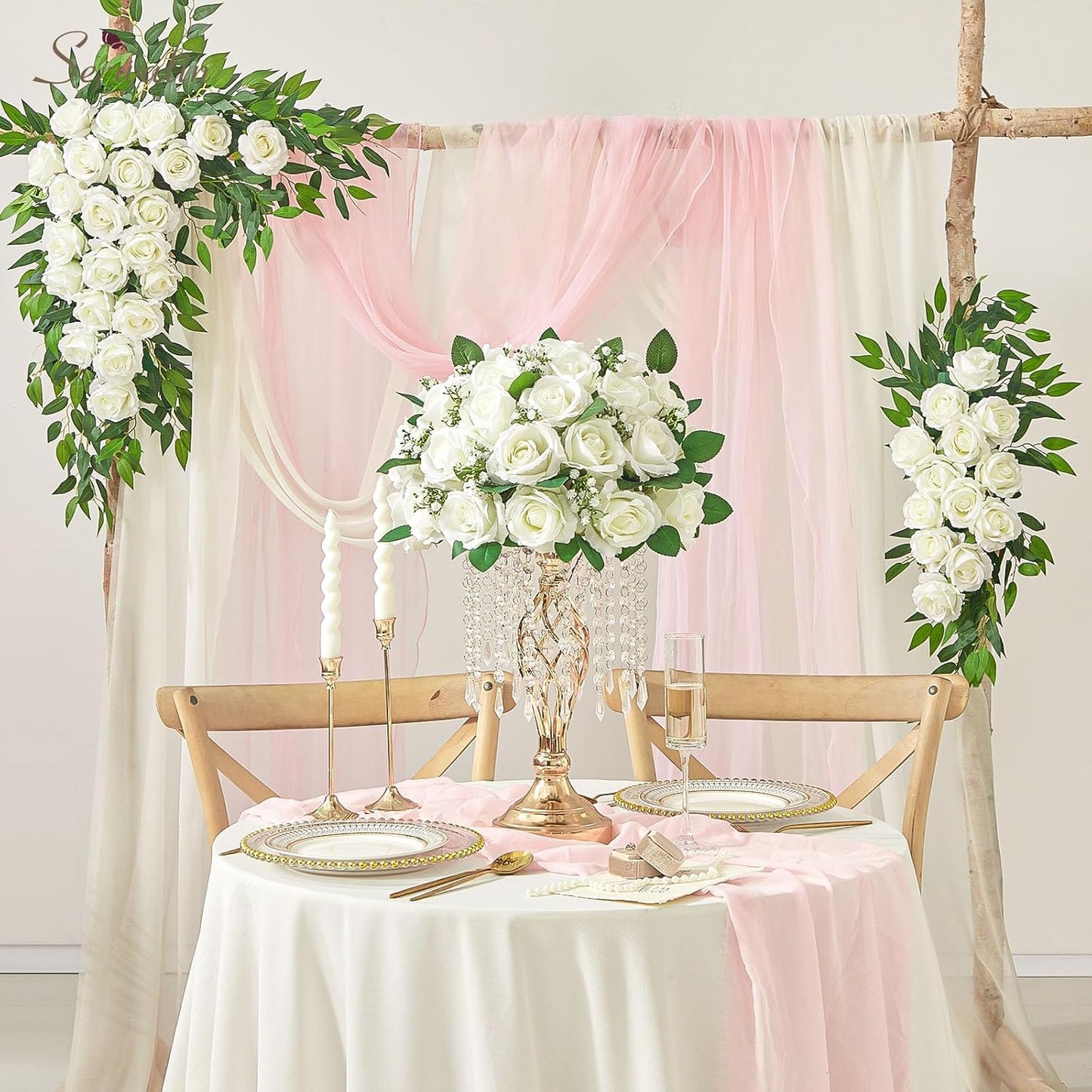 Serwalin 60 PCS White Artificial Roses in Bulk, 3.15'' Flower Head Fake Silk Roses Realistic Roses for Bridal Bouquet Wedding Centerpieces Flower Arrangement Party Home Decor