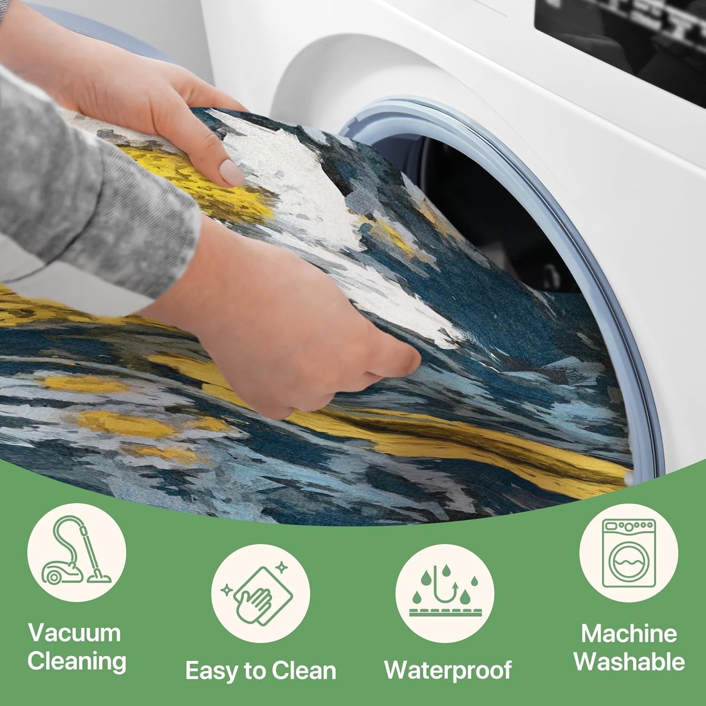 GENIMO Indoor Outdoor Area Rug 6' X 9' Waterproof, Washable Patio Rug Non Shedding, Easy Cleaning Floral Outdoor Carpet for Living Room, Bedroom, Dining Room, Balcony, Backyard, Deck, RV, Blue Yellow