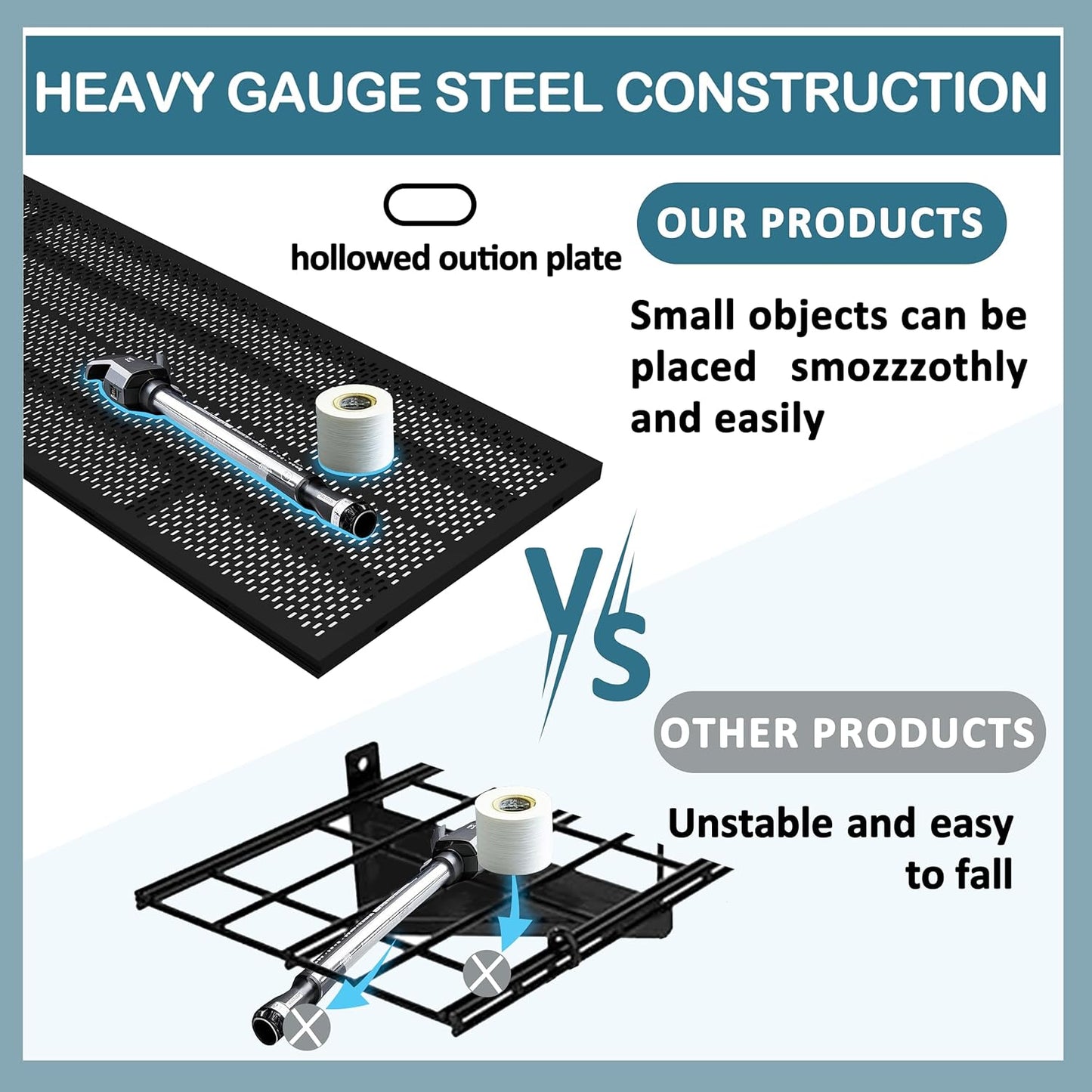 New 1 Pack Garage Wall Shelving, Heavy Duty 1.5' x 3.8' Wall Mount Storage Shelf with Hooks, Garage Storage Rack Floating Shelves, Holds 250 lbs Each