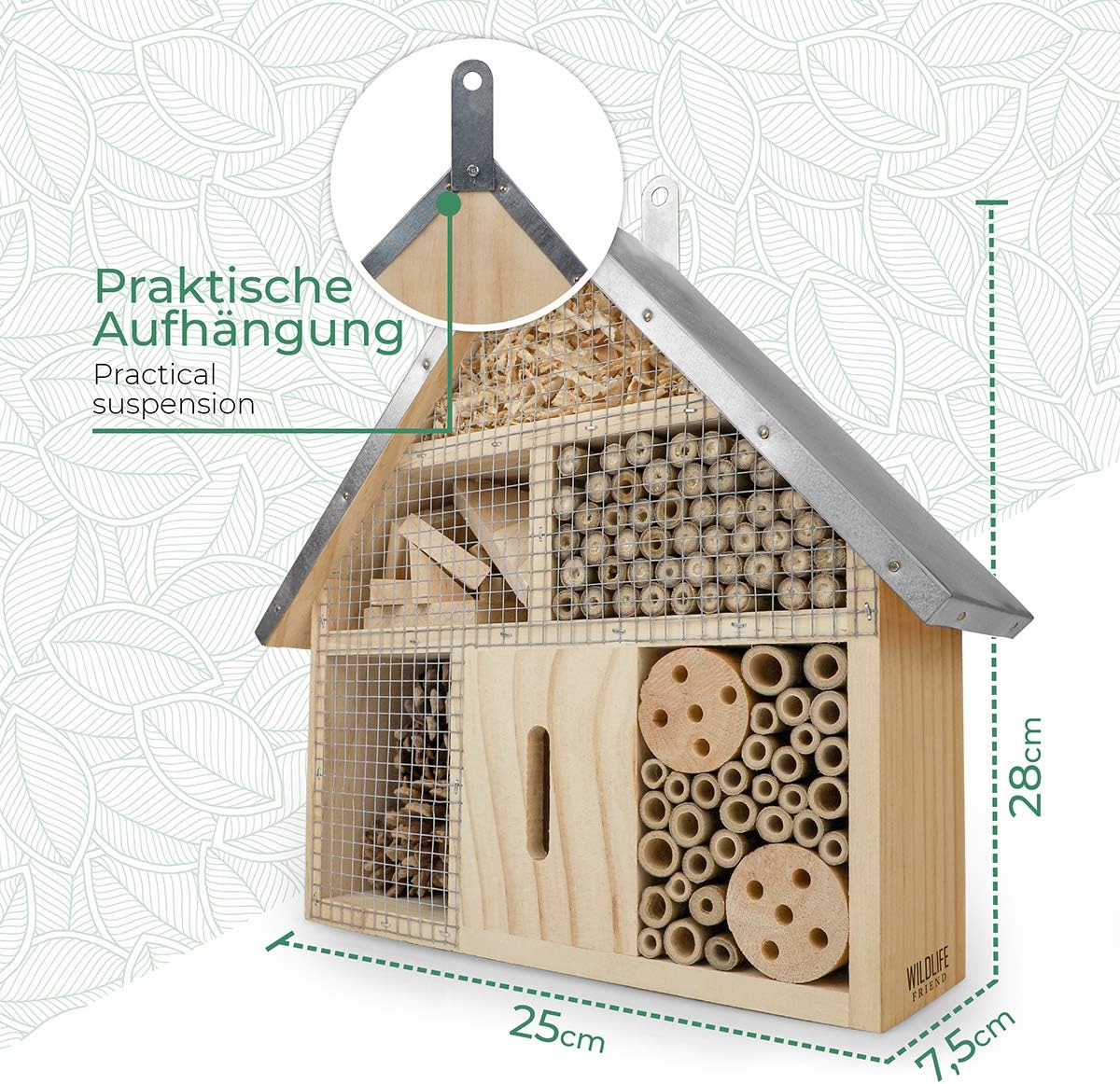 Insect Hotel - Pollinator House and Bug Condo for a Snug Home Outdoors - Garden Habitat for Bees, Ladybugs, and Butterflies - Natural Wood and Metal Construction - 10 x 3X 11 inches