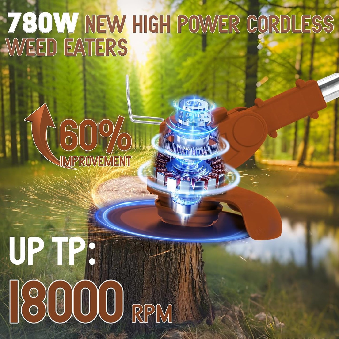 Weed Wacker Cordless Adjustable Weed Eaters 3 in 1 Electric String Trimmer Lawn with Two Battery with Charger Comes with Multiple Blades for Yard,Green,Garden(Coffee)