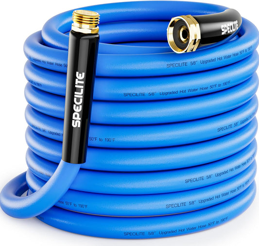 Hot/Cold Garden Water Hose 75 ftx 5/8 in, -50℉ To 190℉, Heavy Duty, Flexible, Burst 605 Psi, Lightweigh, Upgraded Rubber Pipe with 3/4" Brass Fittings For Backyard, Outdoor, Farm, Blue