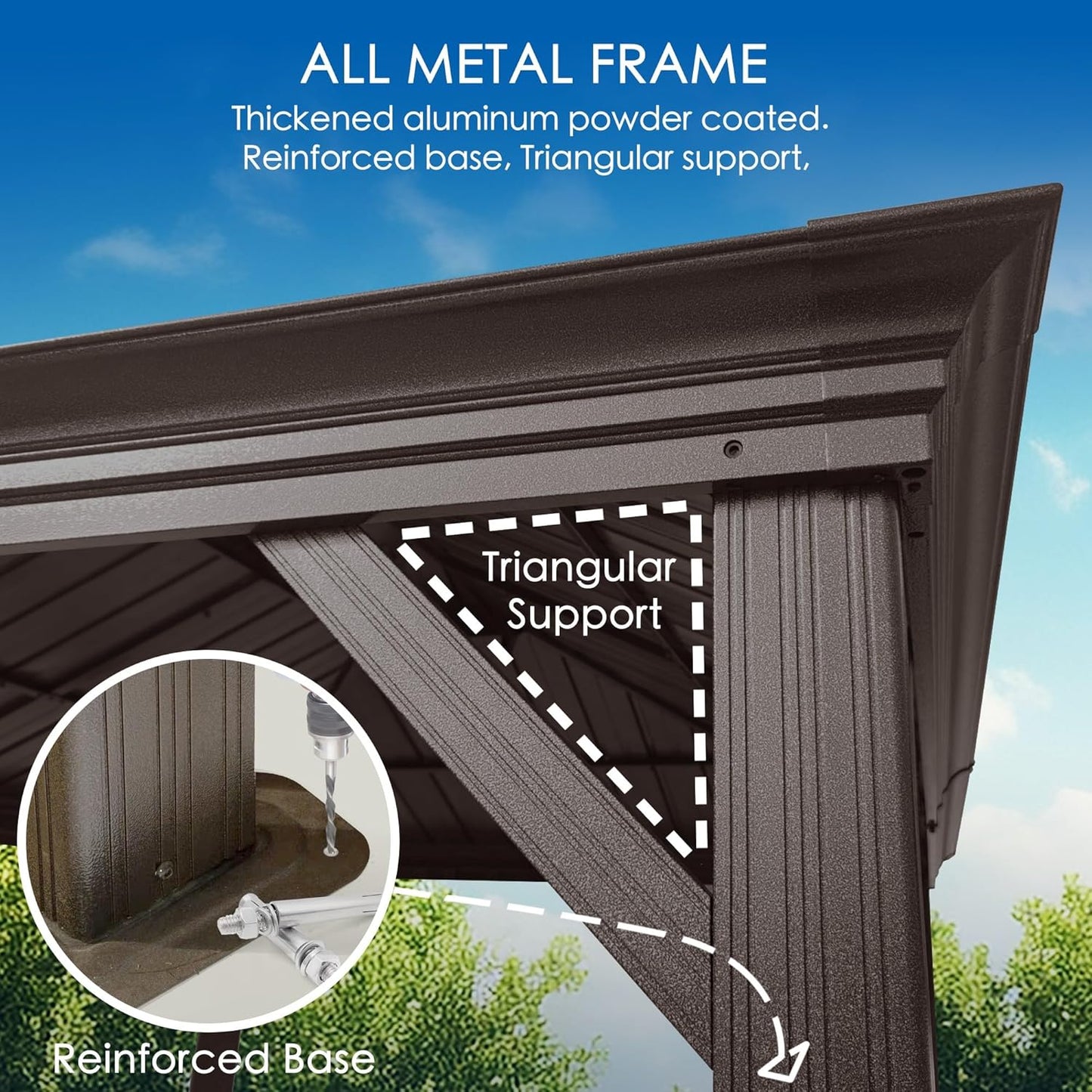 Kozyard Alexander 12' X 20' Permanent Aluminum Hardtop Gazebo with Galvanized Steel Double Roof Canopy, Curtain and Netting or Patio, Backyard, Deck, Lawn (Brown)