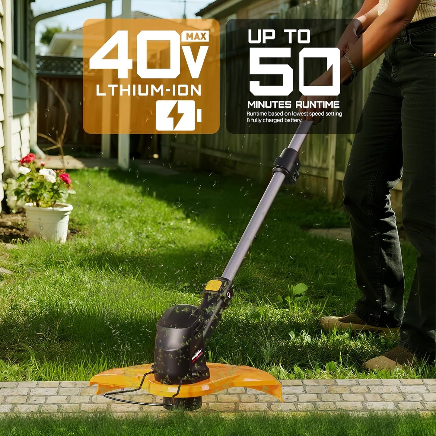 40V Cordless Weed Whacker, 2Ah Battery Powered Weed Eater, 3-Positions Adjustable Cutting Width Grass Trimmer, Telescopic Aluminum Shaft String Trimmer, Battery & Charger Included