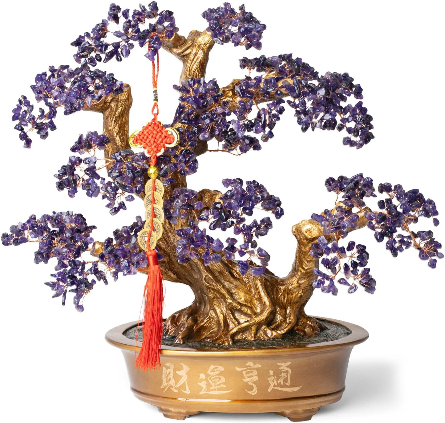 Natural Amethyst Gemstone Crystal Bonsai Tree of Life （1,350 Gemstone Count） Large Feng Shui Money Chakra Tree for Luck and Wealth Desk Decoration 20 Inches