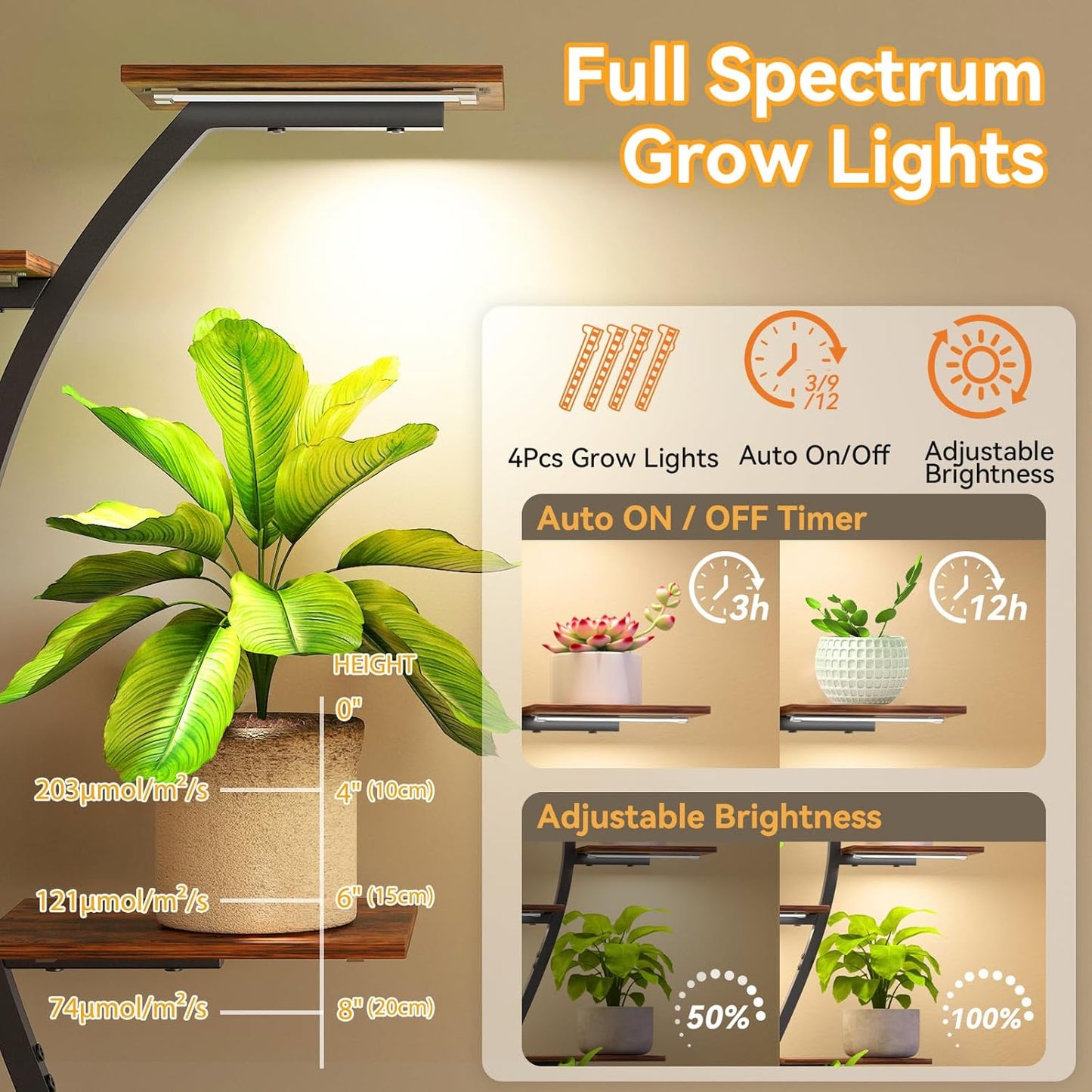 Plant Stand Indoor with Grow Light, 9 Tiered 62" Tall Metal Indoor Plant Shelf Multiple, Large Plant Shelf with Grow Light, Lighted Plant Stand for Indoor Plants for Living Room, Bedroom,Dining Room