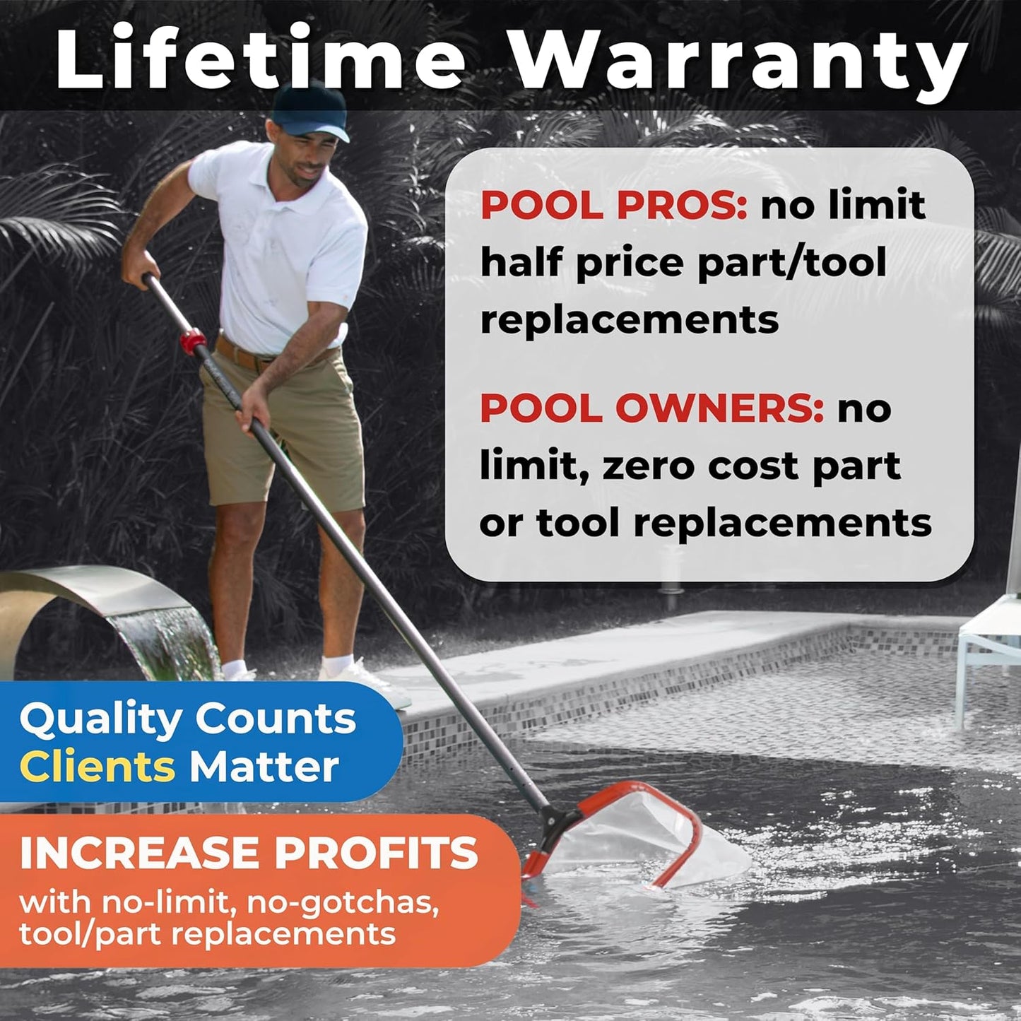 ProTuff 17” Silt Net Pool Skimmers for PROS – 6 Pack – “490 Promise” Unlimited, Unconditional Replacement - Ultra-Durable Ultra-Fine Net for Silt – Heavy-Duty Aluminum Frame & EZ-Clip Pole Attachment