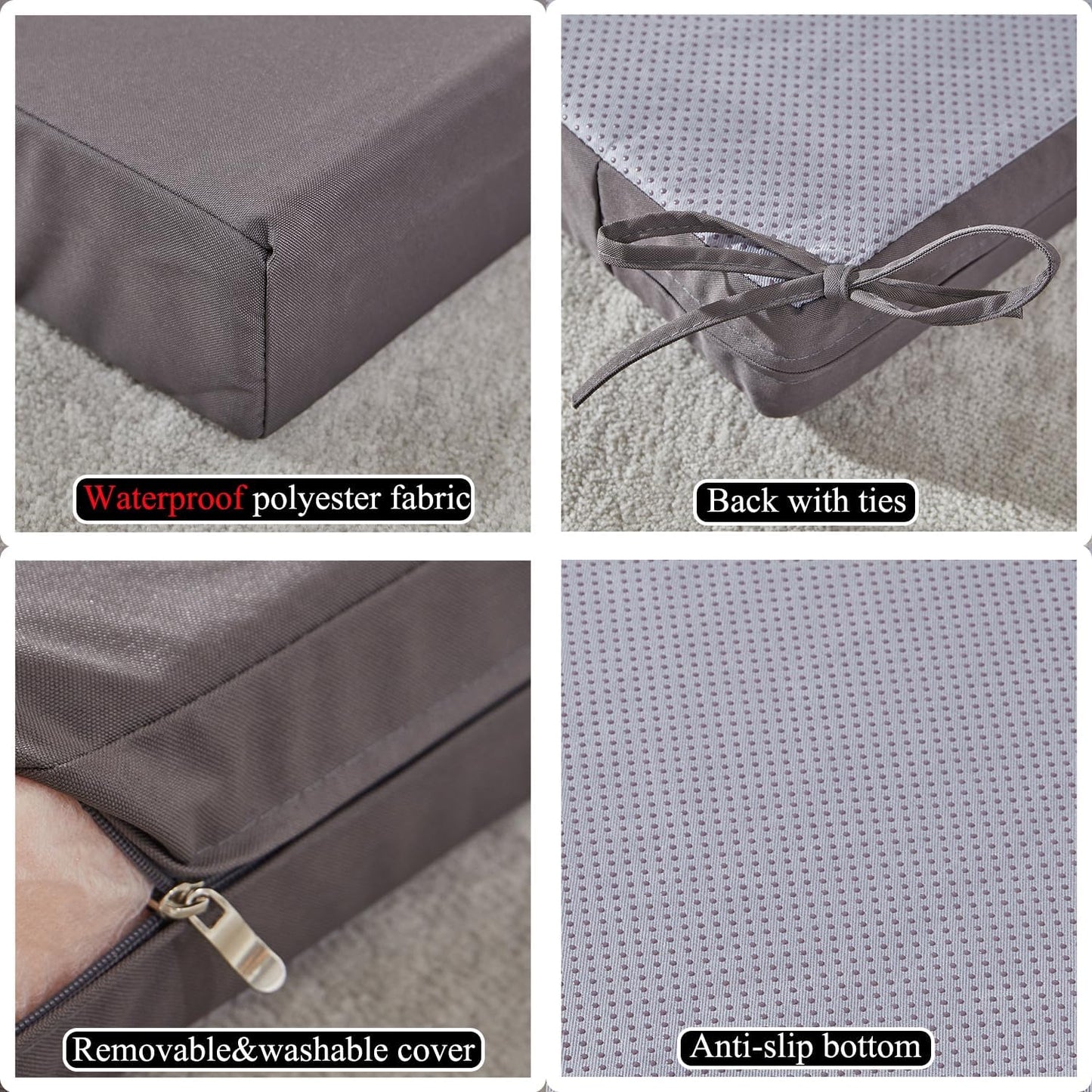 19 x 19 Inch Outdoor Seat Cushions for Patio Furniture with Non Slip and Ties Waterproof & UV Resistant Round Corner Outdoor Chair Cushions Replacement Set of 2, Gray