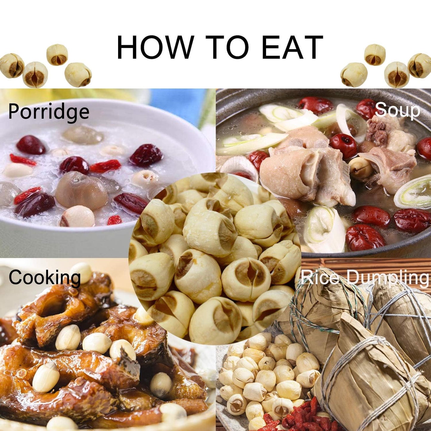 DABC OAK LAND Natural 2LB Dried Lotus Seeds 莲子干, Dried White Lotus Seeds Lian ZI, Rich In Methionine for Health, 白蓮子 for Herbal Tea Cooking Porridge and Soup Raw Material 2 X 16OZ Bags