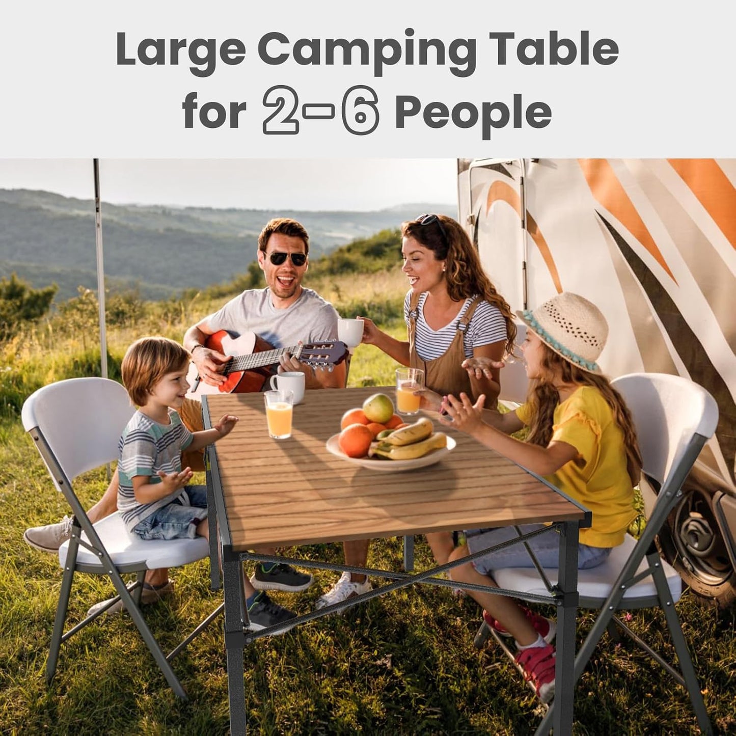 Large 46.4" Camping Table for 2-6 People - 220lbs Capacity Heavy Duty Foldable Outdoor Table with Aluminum Roll-Up Top & Carry Bag, Portable Picnic Desk for BBQ, Tailgating, Backyard (Natural)