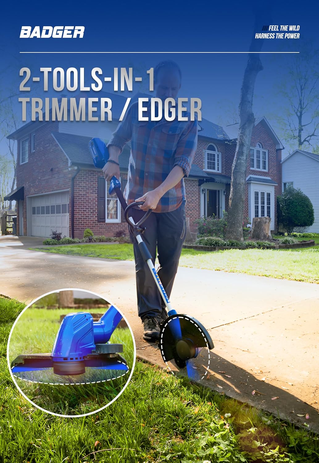 WILD BADGER POWER 40V Weed Wacker & Leaf Blower, Wheeled Edger Kit Electric with 2Ah Battery & Charger, String Trimmer, Lightweight, Adjustable Telescopic Shaft, Easy to Use and Convert
