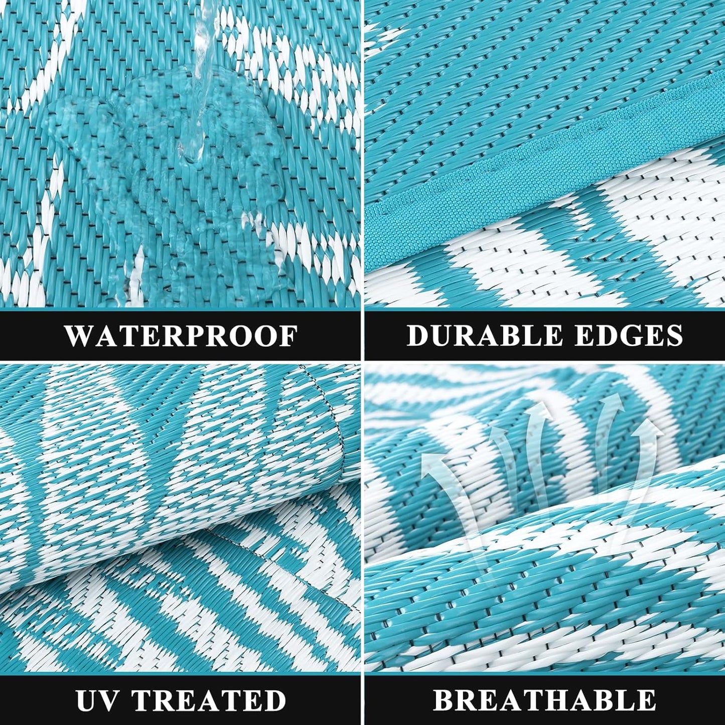 Pauwer Waterproof Outdoor Rug 9x12, Reversible Plastic Straw Patio Camping Rug, Indoor Outdoor RV Mat Carpet for Deck, Camper, Porch, Balcony, Backyard, Picnic, Leaf Teal