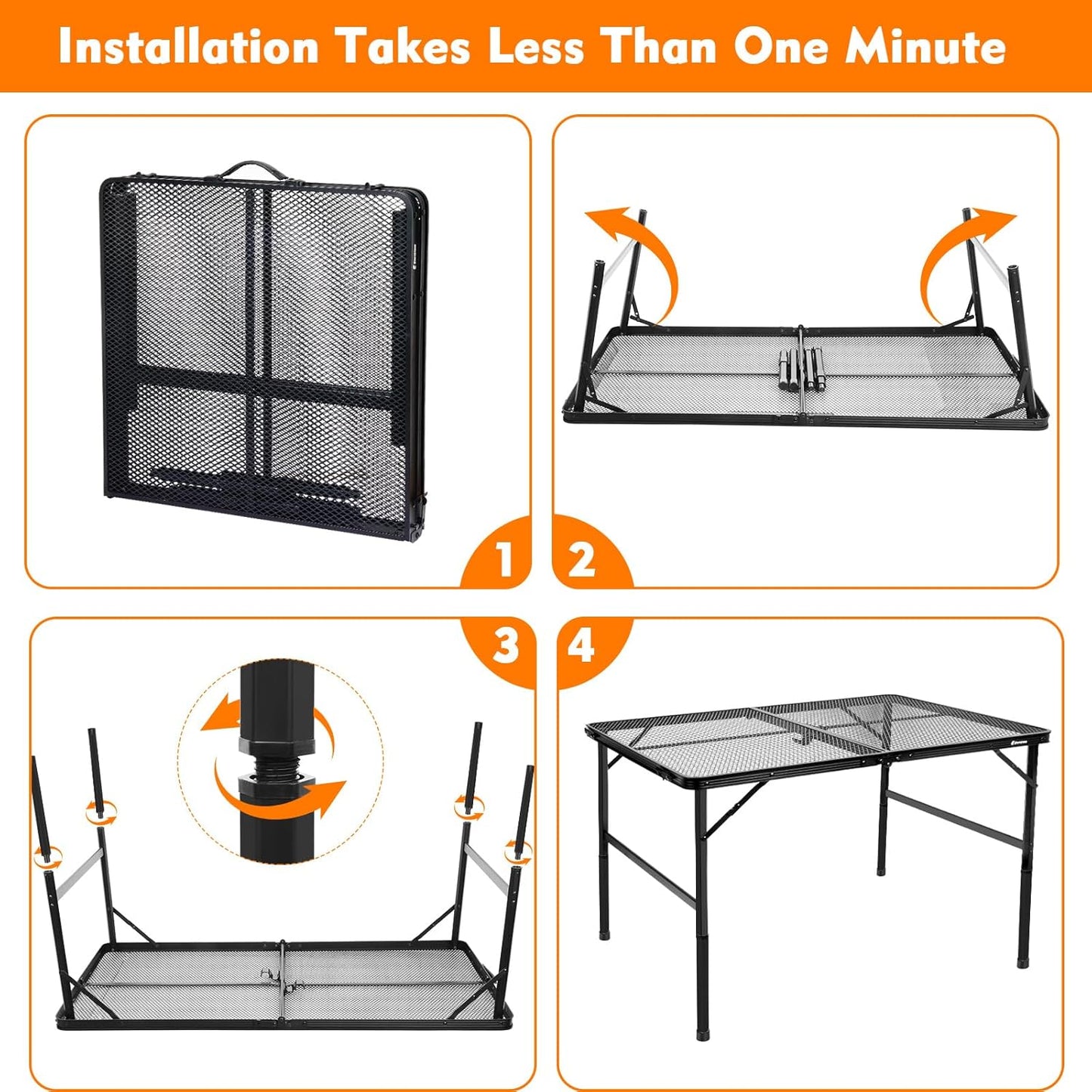 Folding Table, Easy for Storage, Compact Portable Picnic Table for Grill, Outdoor Camping, Garden, Patio, Dining, BBQ, Party, Market, 4Ft (Large, Black)